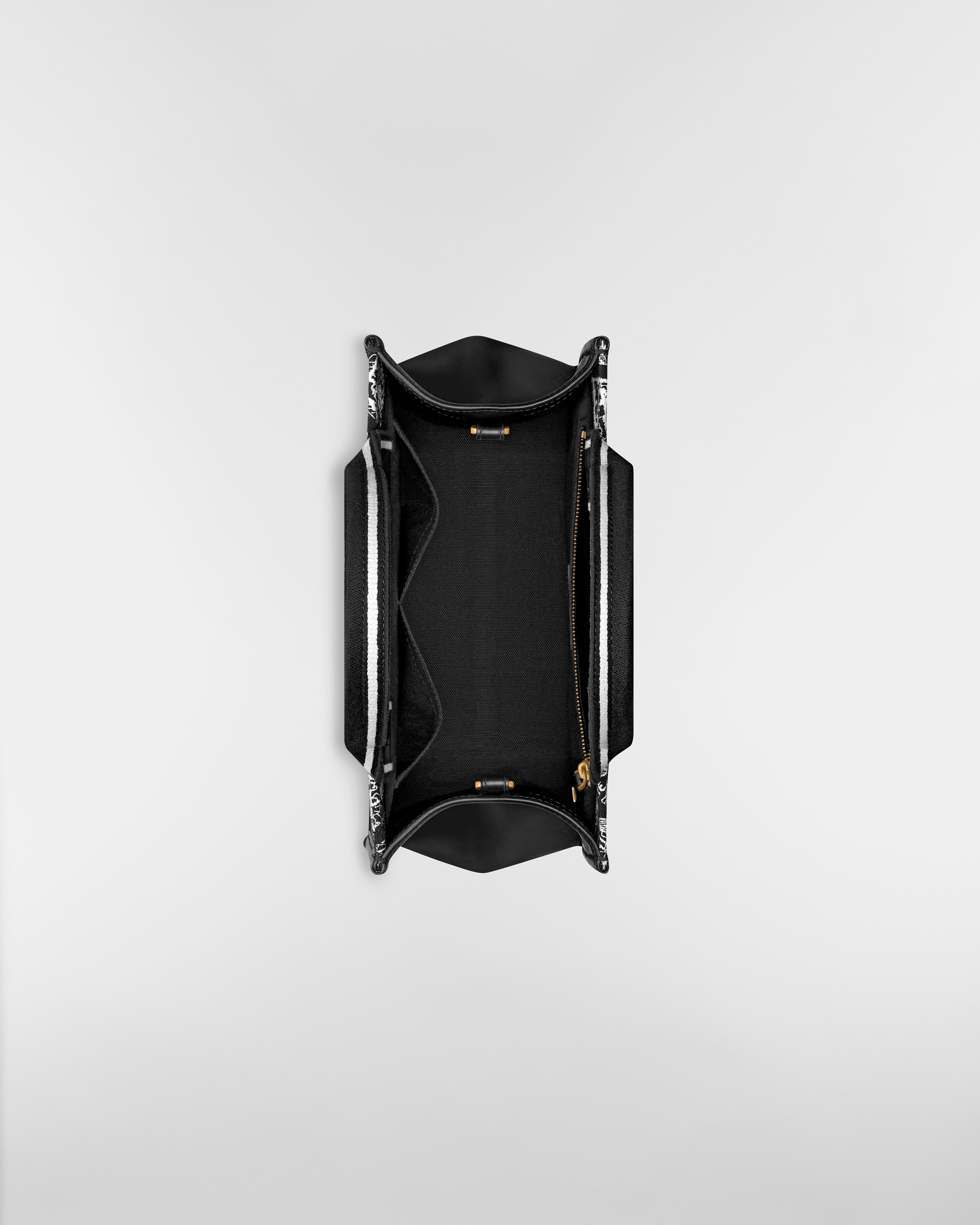 Borsa piccola Dior Book Tote Ricamo Plan de Paris nero e bianco con pelle di vitello nera (26,5 x 22 x 14 cm) E06