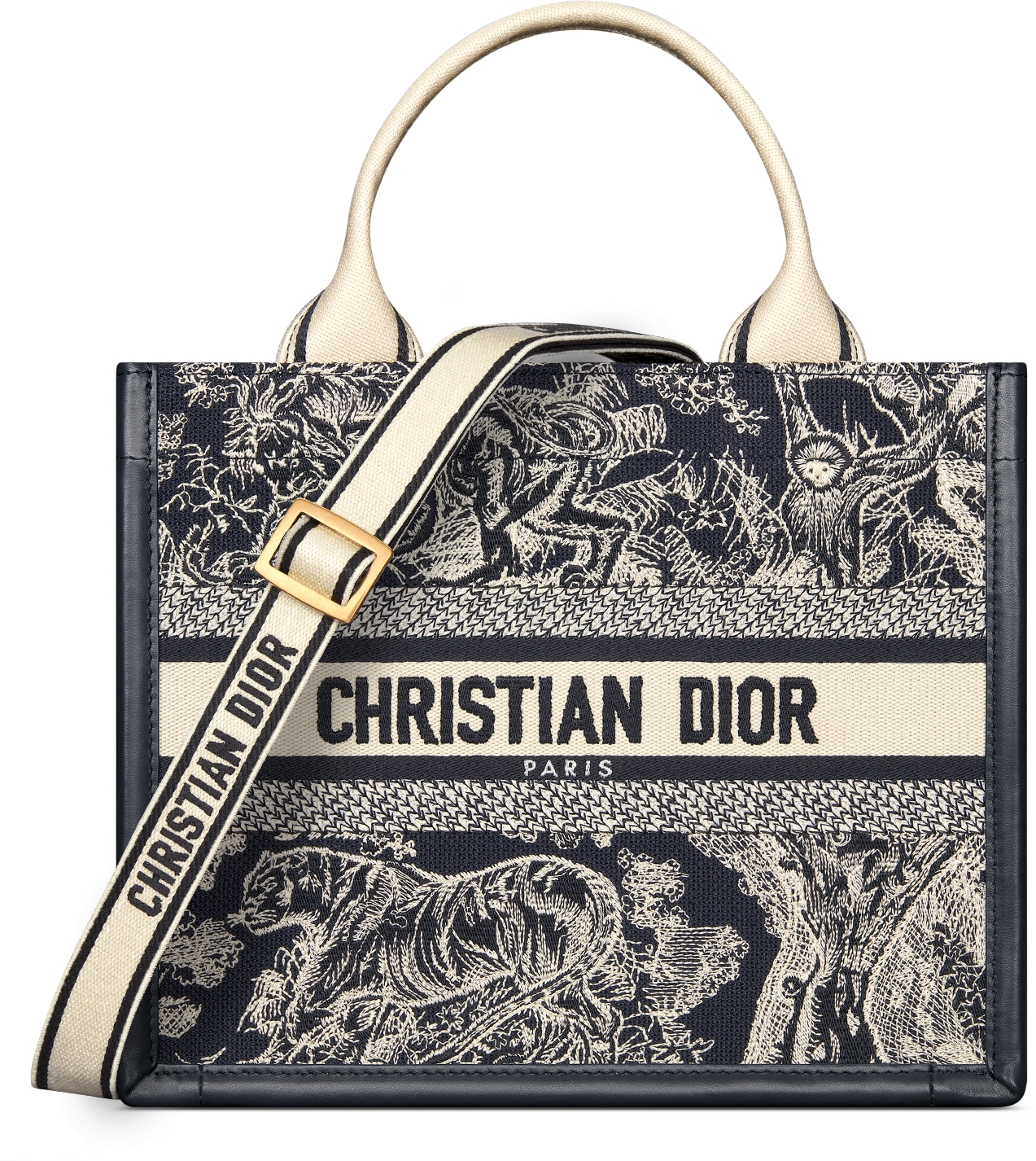 DIOR | Dior Book Tote バッグ スモール トワル ドゥ ジュイ リバース エンブロイダリー & カーフスキン (26.5 x 22  x 14 cm)