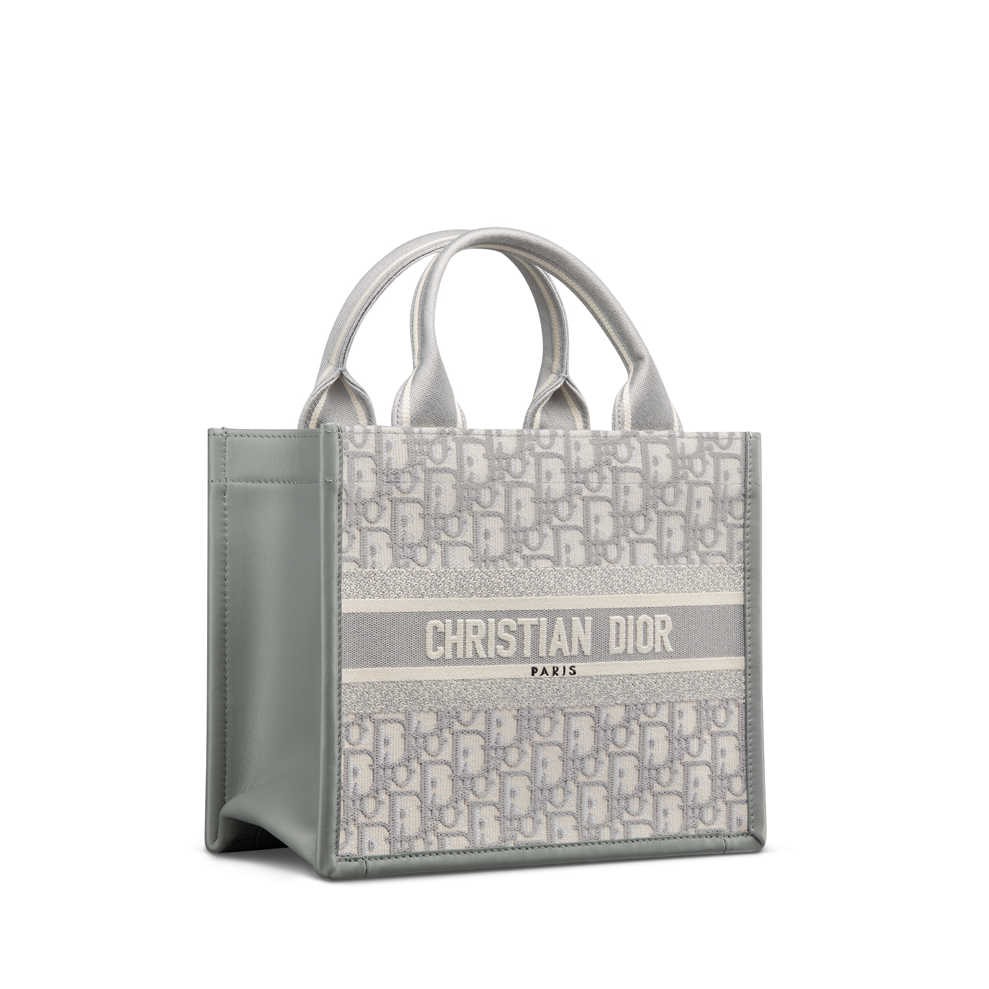 Small Dior Book Tote Gray Dior Oblique Embroidery and Calfskin (26.5 x 22 x 14 cm) E03