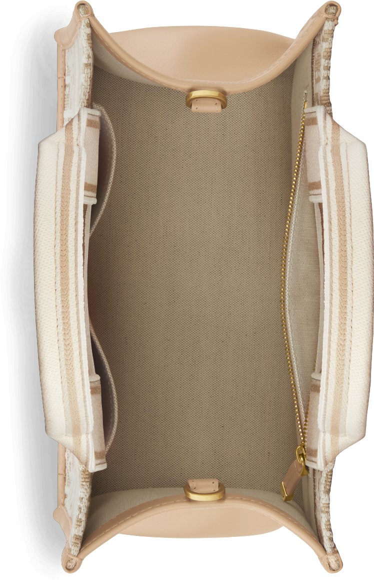 Small Dior Book Tote Natural Dior Oblique Embroidery and