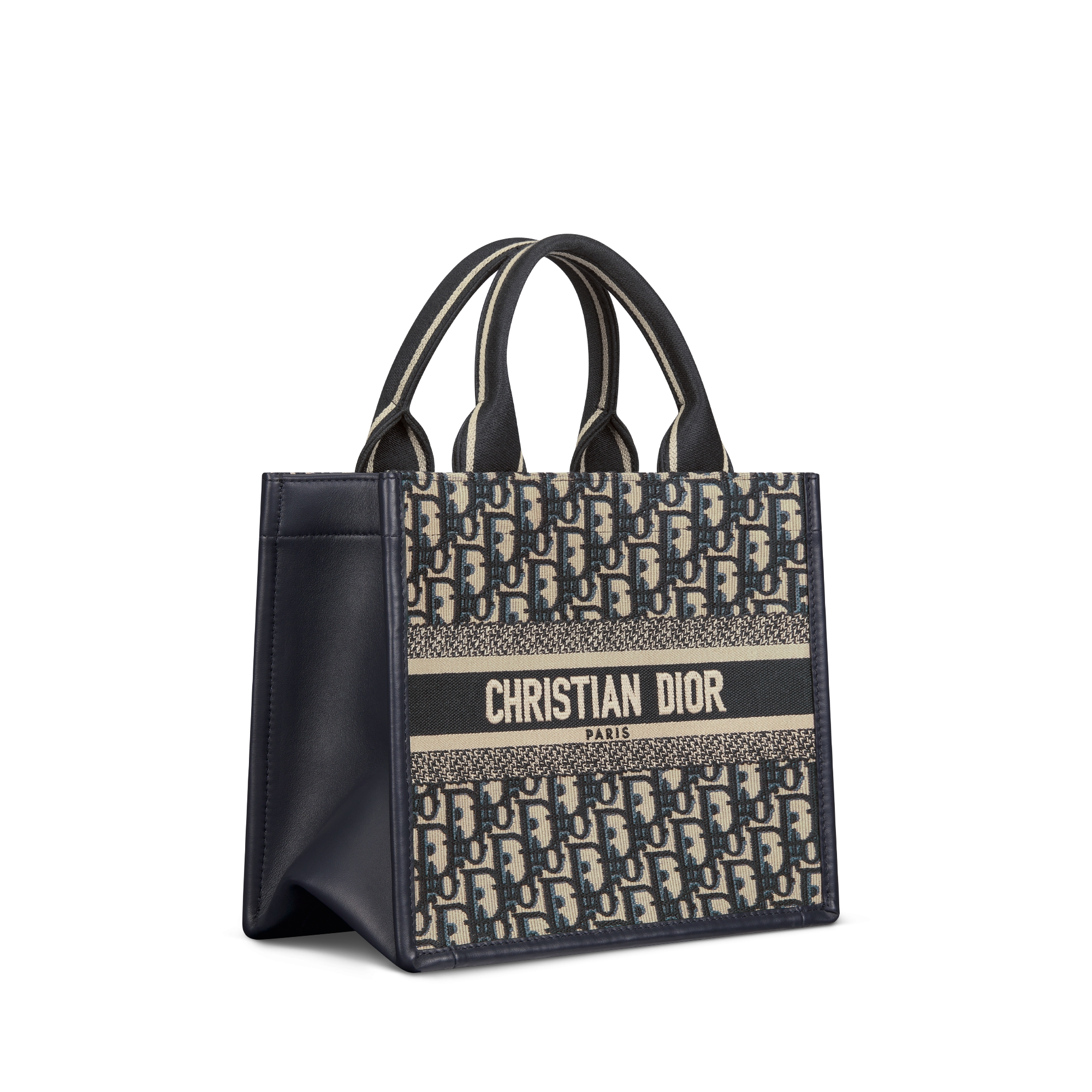 Small Dior Book Tote Blue Dior Oblique Embroidery and Calfskin (26.5 x 22 x 14 cm) E03