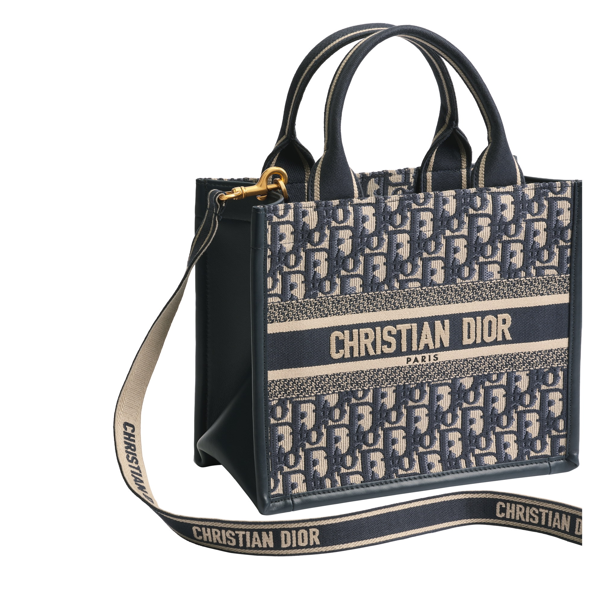 Small Dior Book Tote Blue Dior Oblique Embroidery and Calfskin (26.5 x 22 x 14 cm) E03