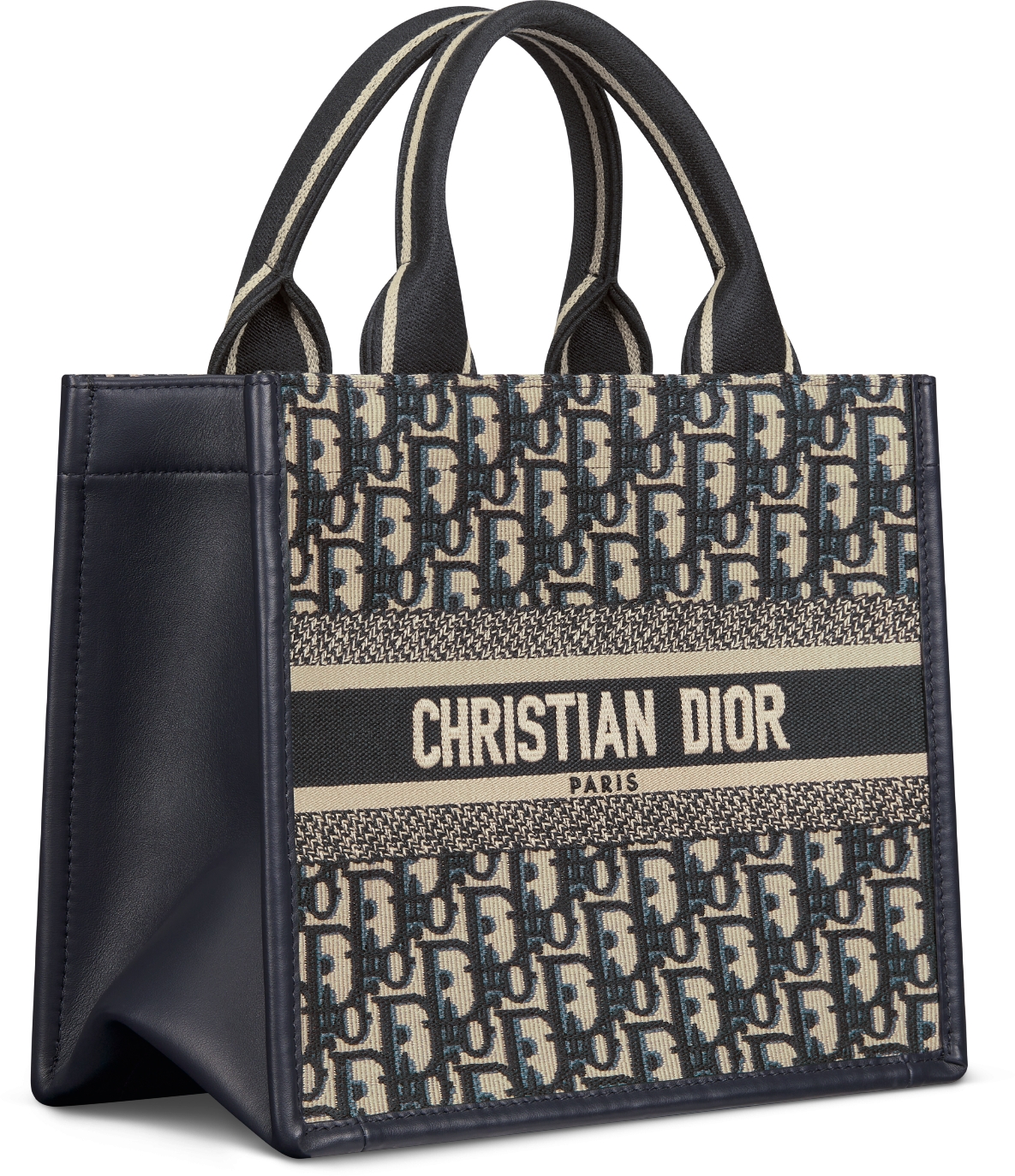 DIOR Small Dior Book Tote Blue Dior Oblique Embroidery And Calfskin 26.5 X 22 X 14 Cm Women