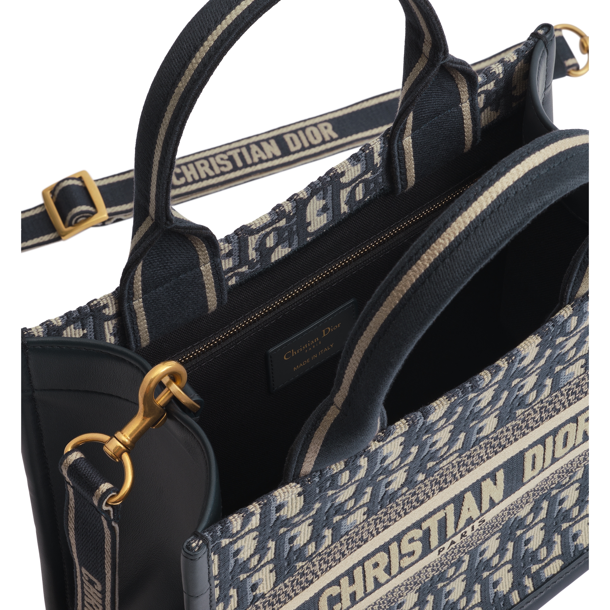 Small Dior Book Tote Blue Dior Oblique Embroidery and Calfskin (26.5 x 22 x 14 cm) E06