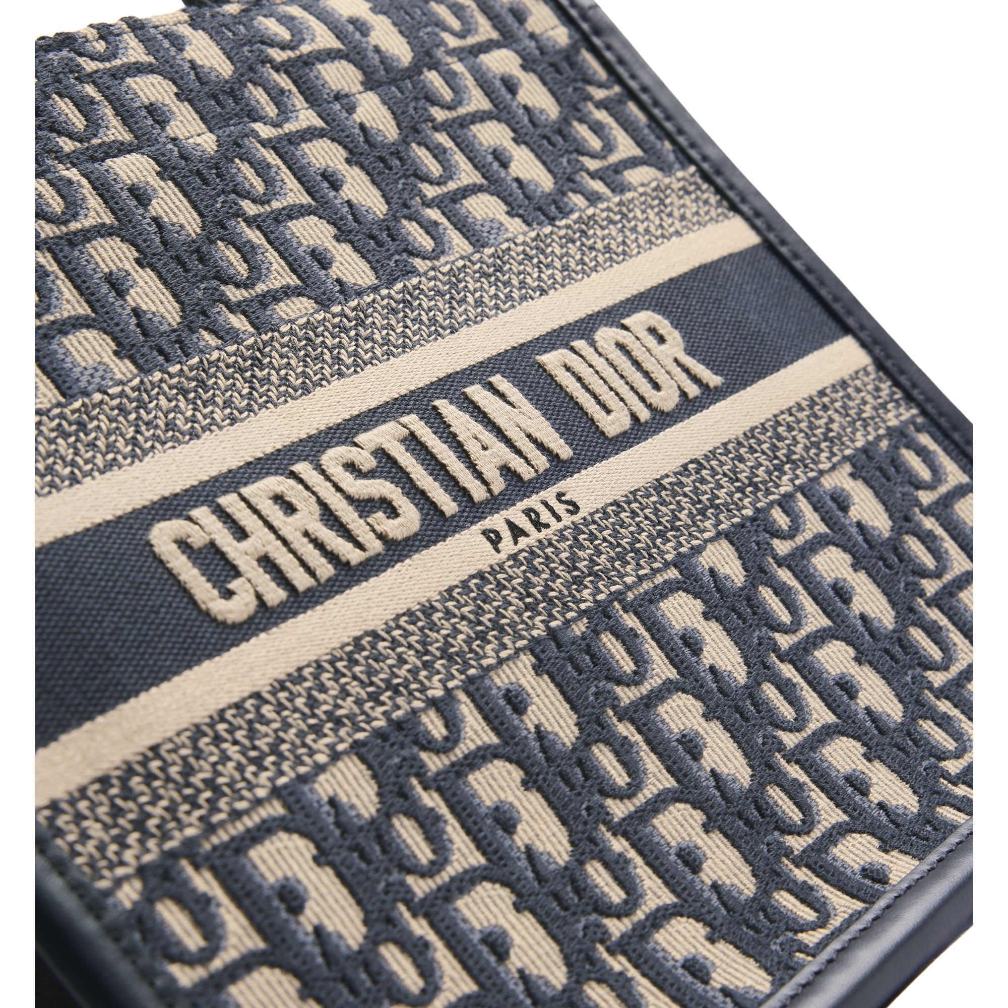 Small Dior Book Tote Blue Dior Oblique Embroidery and Calfskin (26.5 x 22 x 14 cm) E09