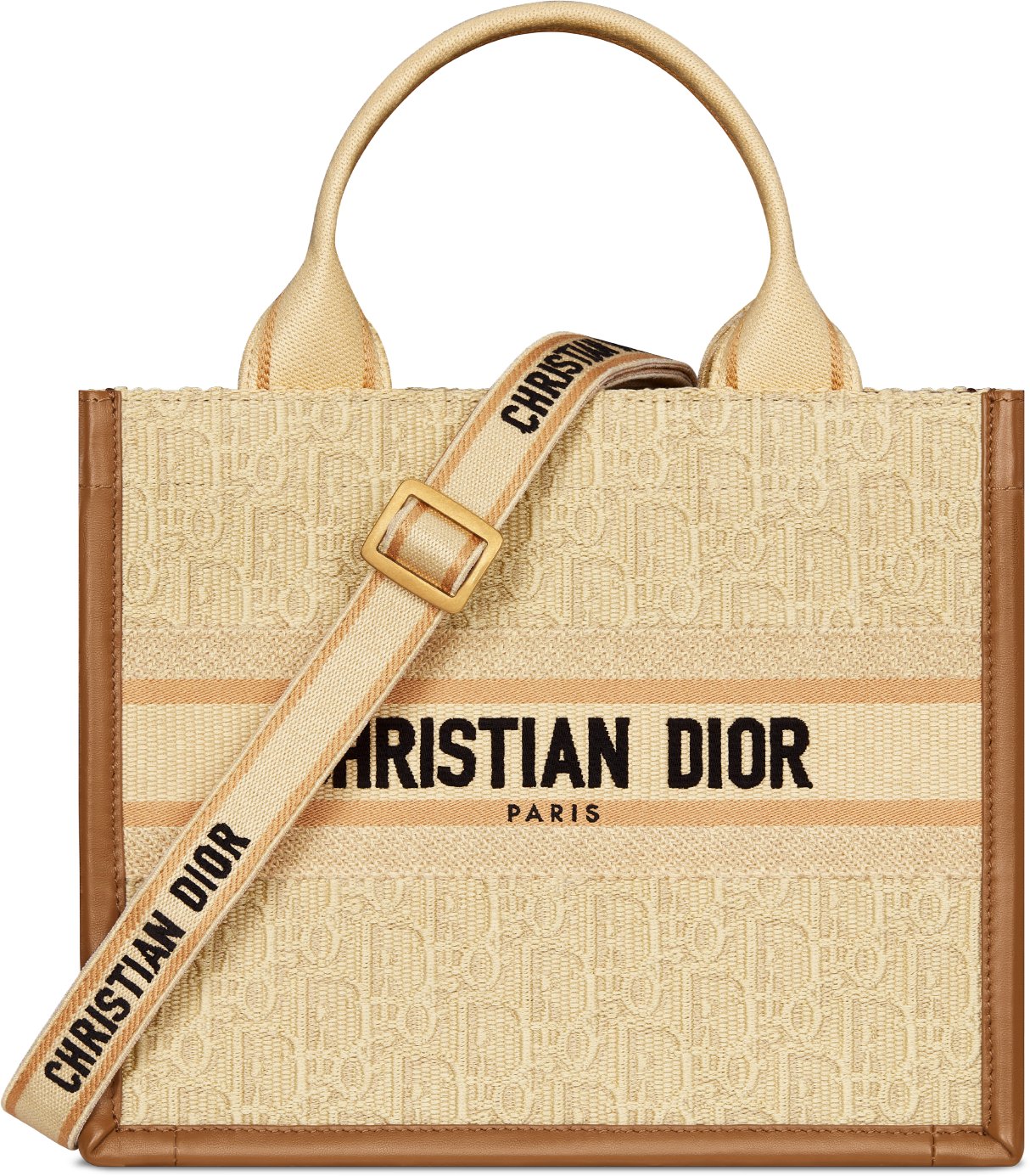 Small Dior Book Tote Beige Dior Oblique Embroidered Raffia and Camel Calfskin 26.5 x 22 x 14 cm DIOR