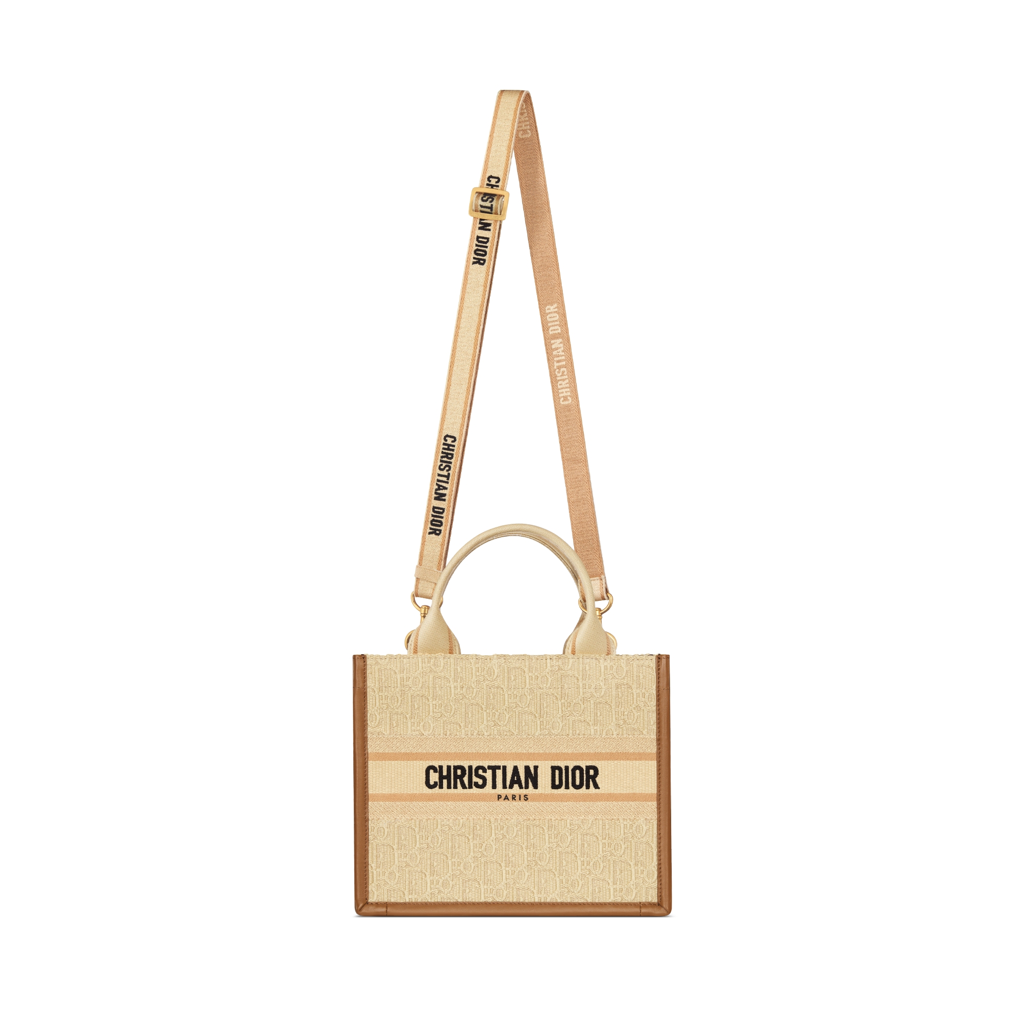 Small Dior Book Tote Beige Dior Oblique Embroidered Raffia and