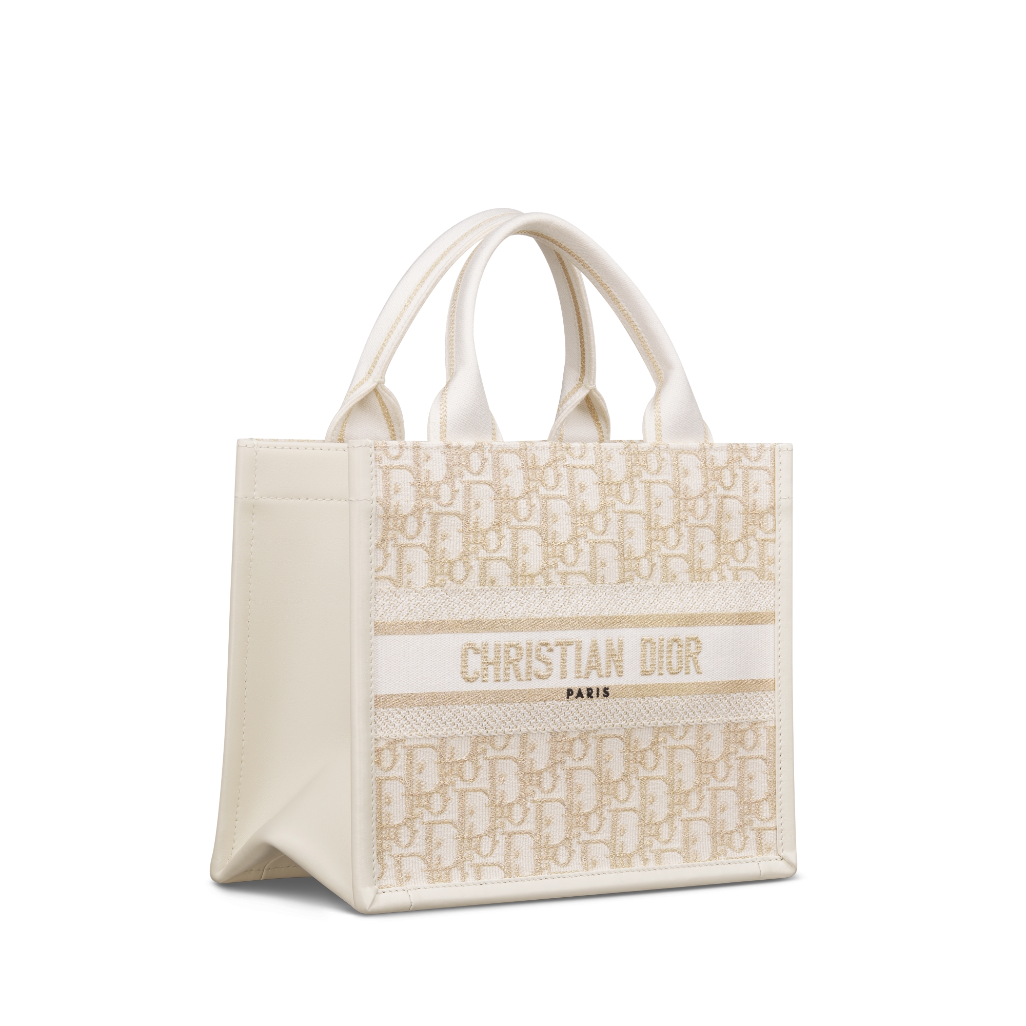 Dior Book Tote 小型托特包 金色調金屬線 Dior Oblique 刺繡搭配奶白色小牛皮（26.5 x 22 x 14 公分） E03