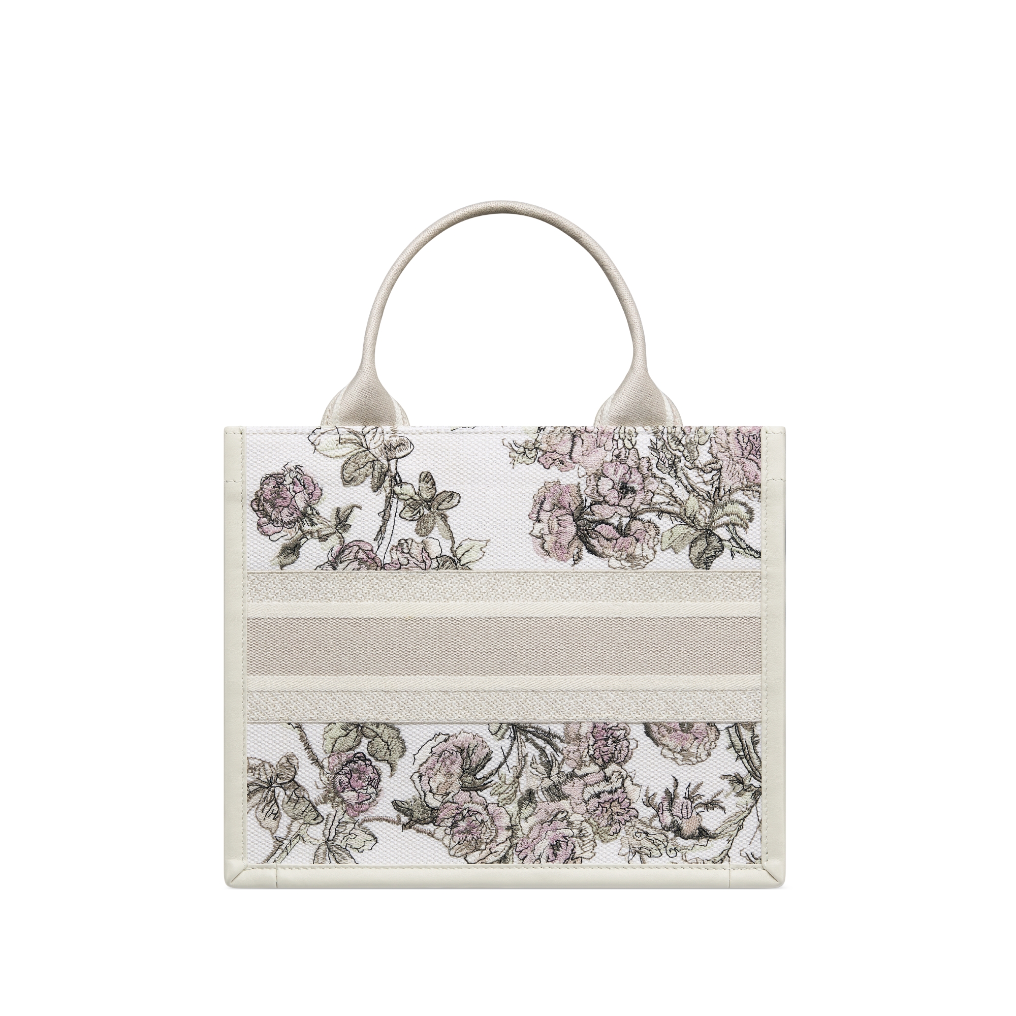 Small Dior Book Tote Multicolor Rosier de Dior Embroidery and Latte Calfskin (26.5 x 22 x 14 cm) E08