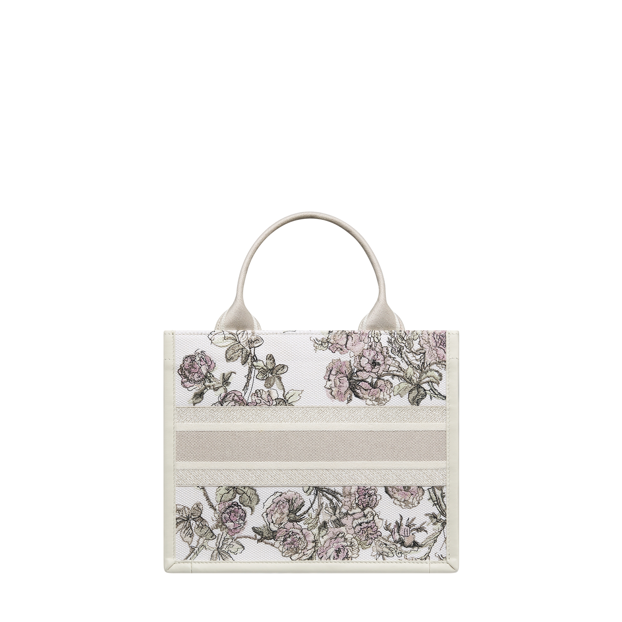 Small Dior Book Tote Multicolor Rosier de Dior Embroidery and Latte Calfskin (26.5 x 22 x 14 cm) E08