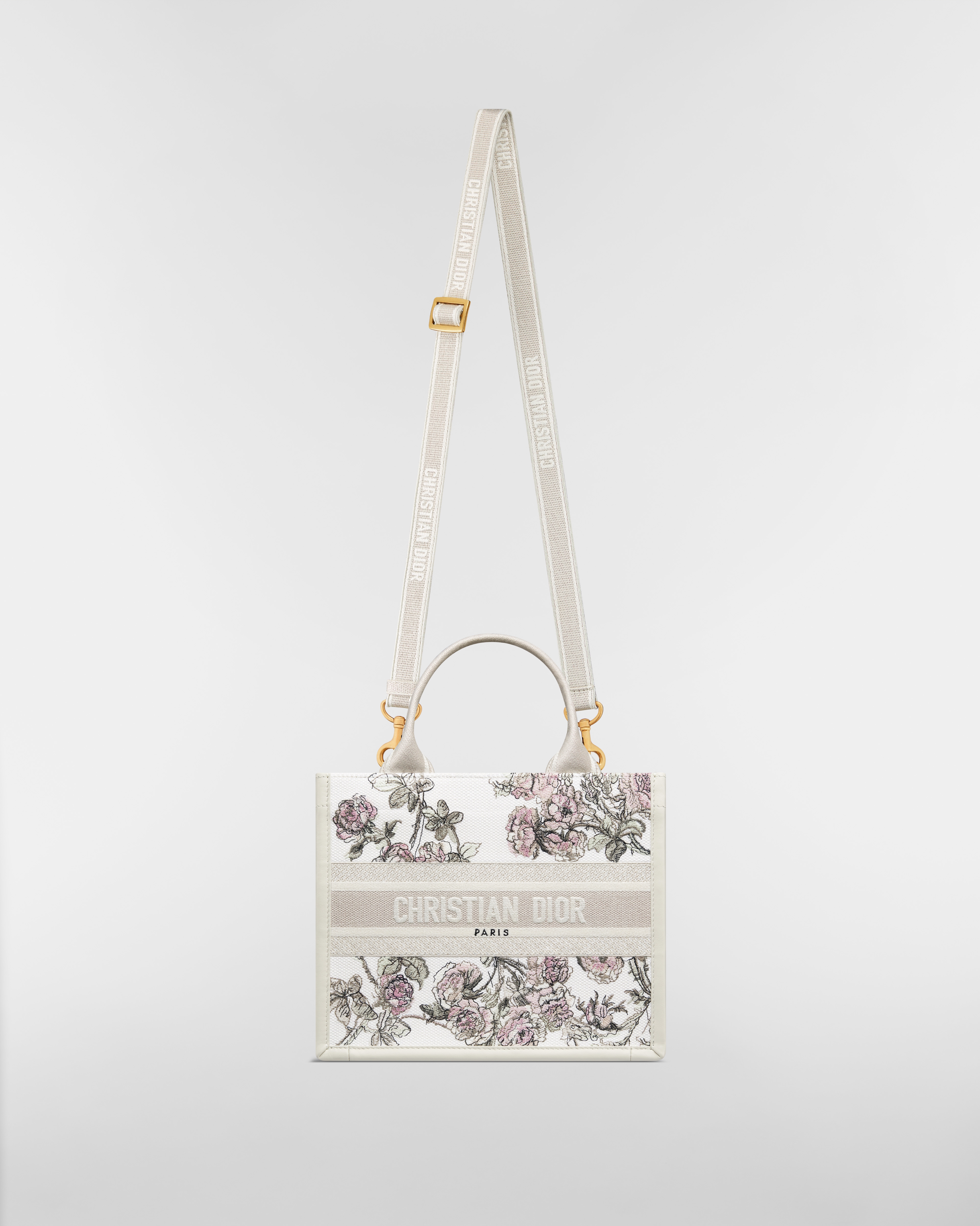 Sac Dior Book Tote Small Broderie Rosier de Dior multicolore et cuir de veau couleur latte (26,5 x 22 x 14 cm) E07