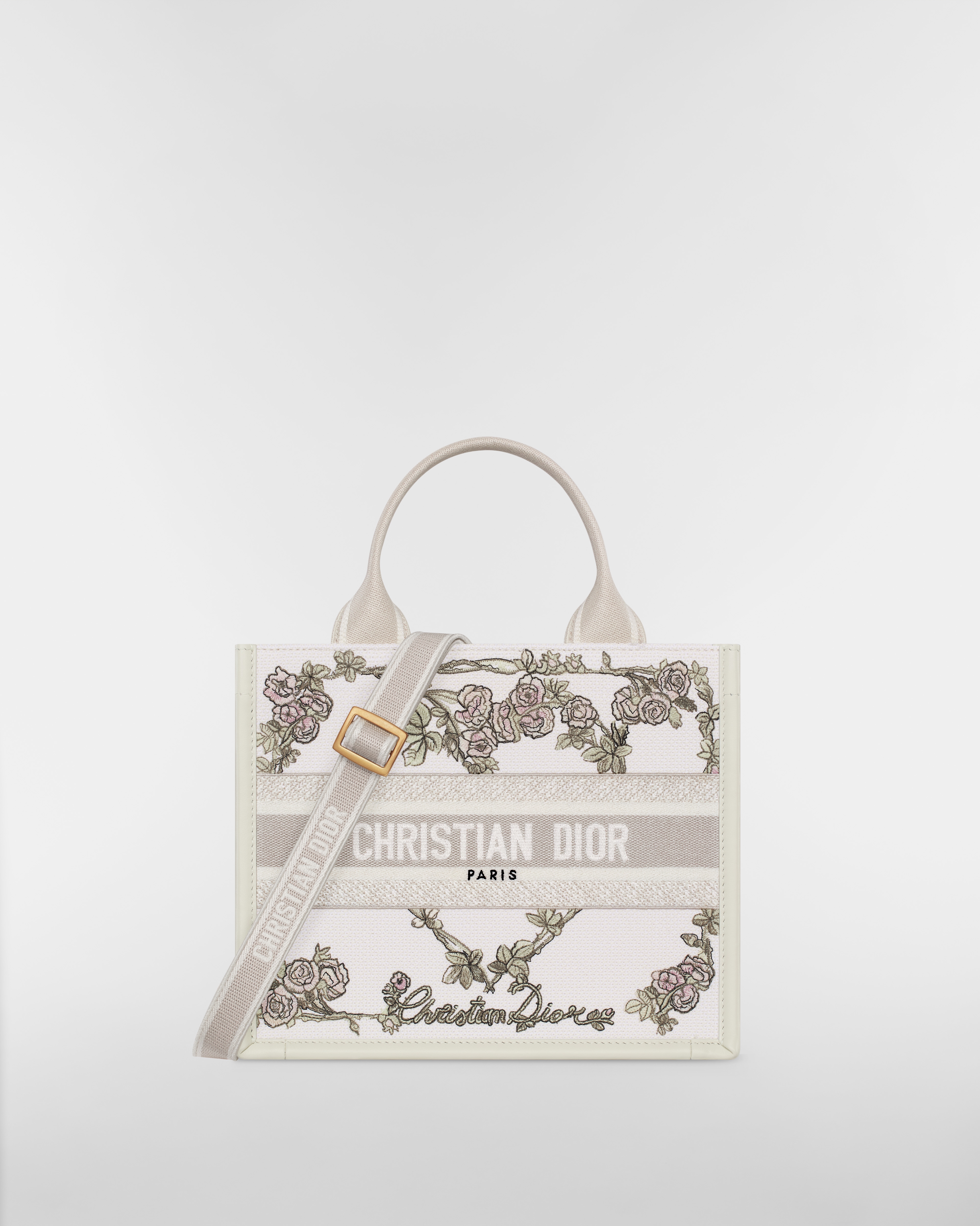 小碼 Dior Book Tote 多色 Amour de Roses 刺繡和奶白色小牛皮（26.5 x 22 x 14 厘米） E01