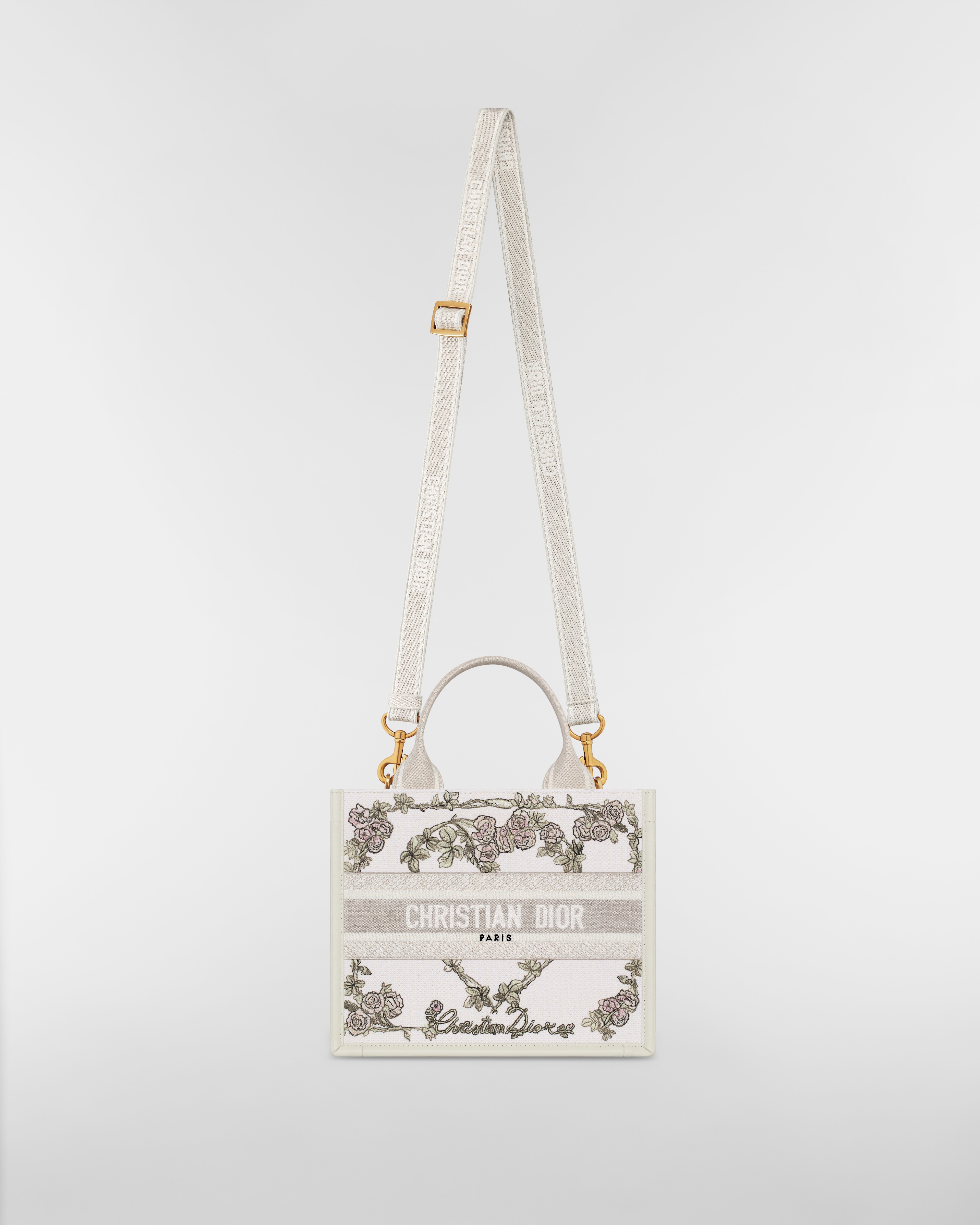 小碼 Dior Book Tote 多色 Amour de Roses 刺繡和奶白色小牛皮（26.5 x 22 x 14 厘米） E07