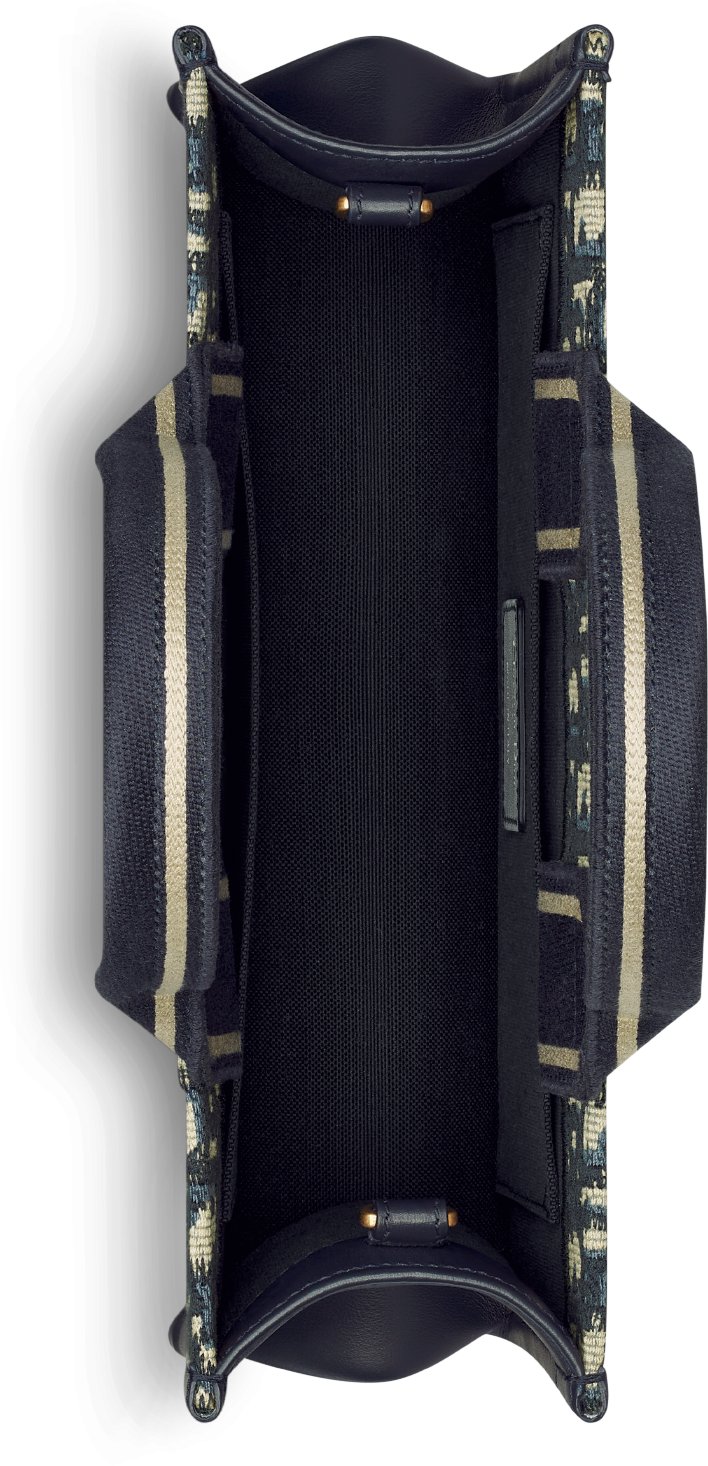 East-West Dior Book Tote with strap Blue Dior Oblique Embroidery and  Calfskin (27 x 14 x 10 cm) | DIOR