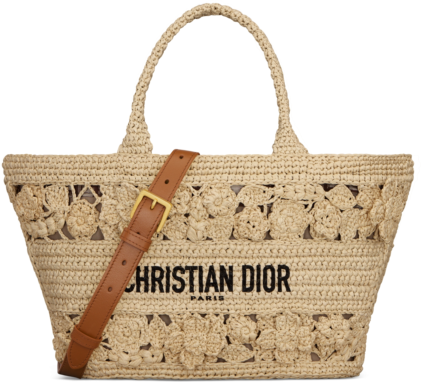 Bolso capazo Rafia natural flexible con flores DIOR