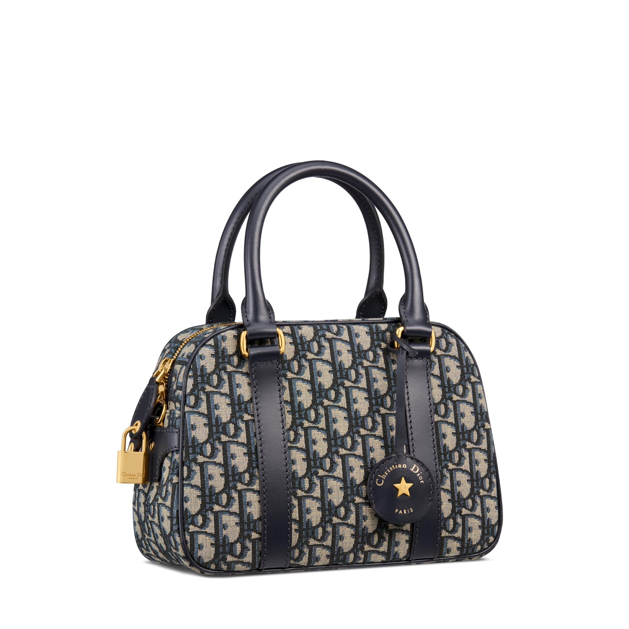 Sac bowling D-Vibe Medium Toile jacquard Dior Oblique bleu E03