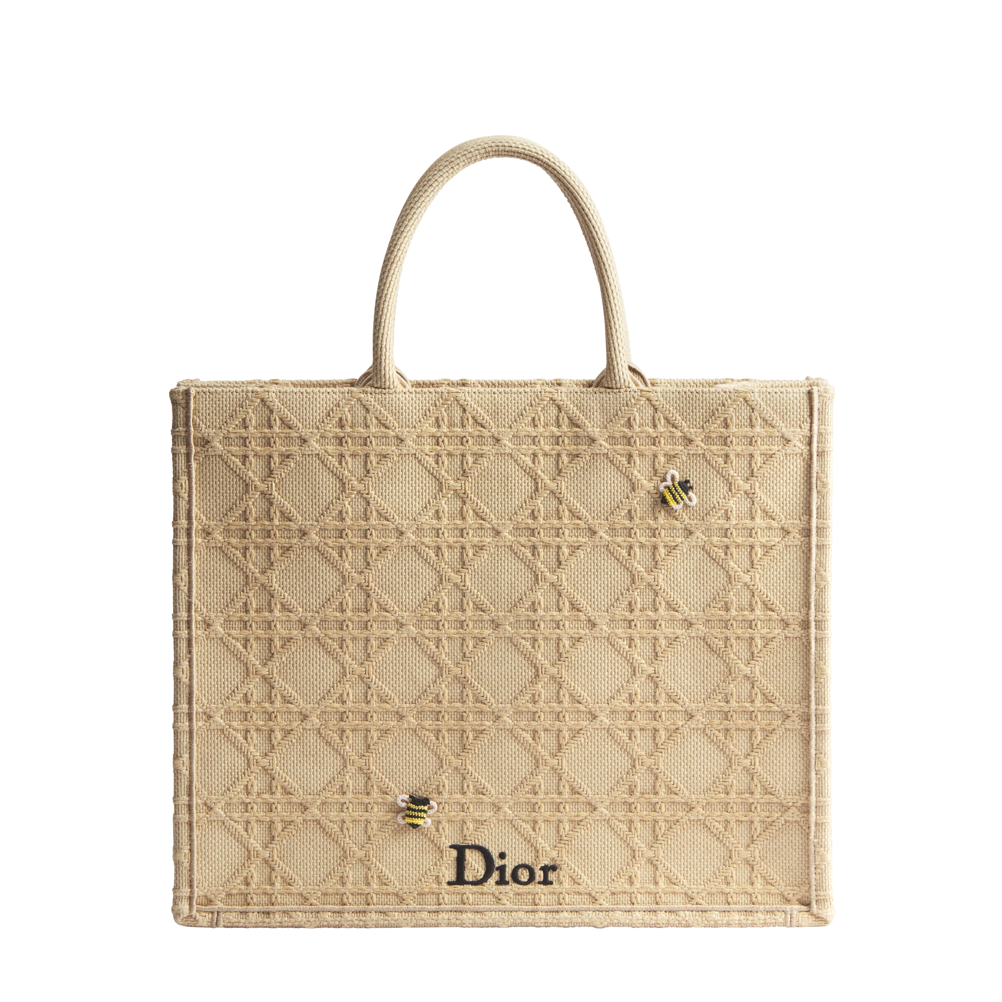 Large Dior Book Tote Natural Raffia-Effect Cannage Embroidery (42