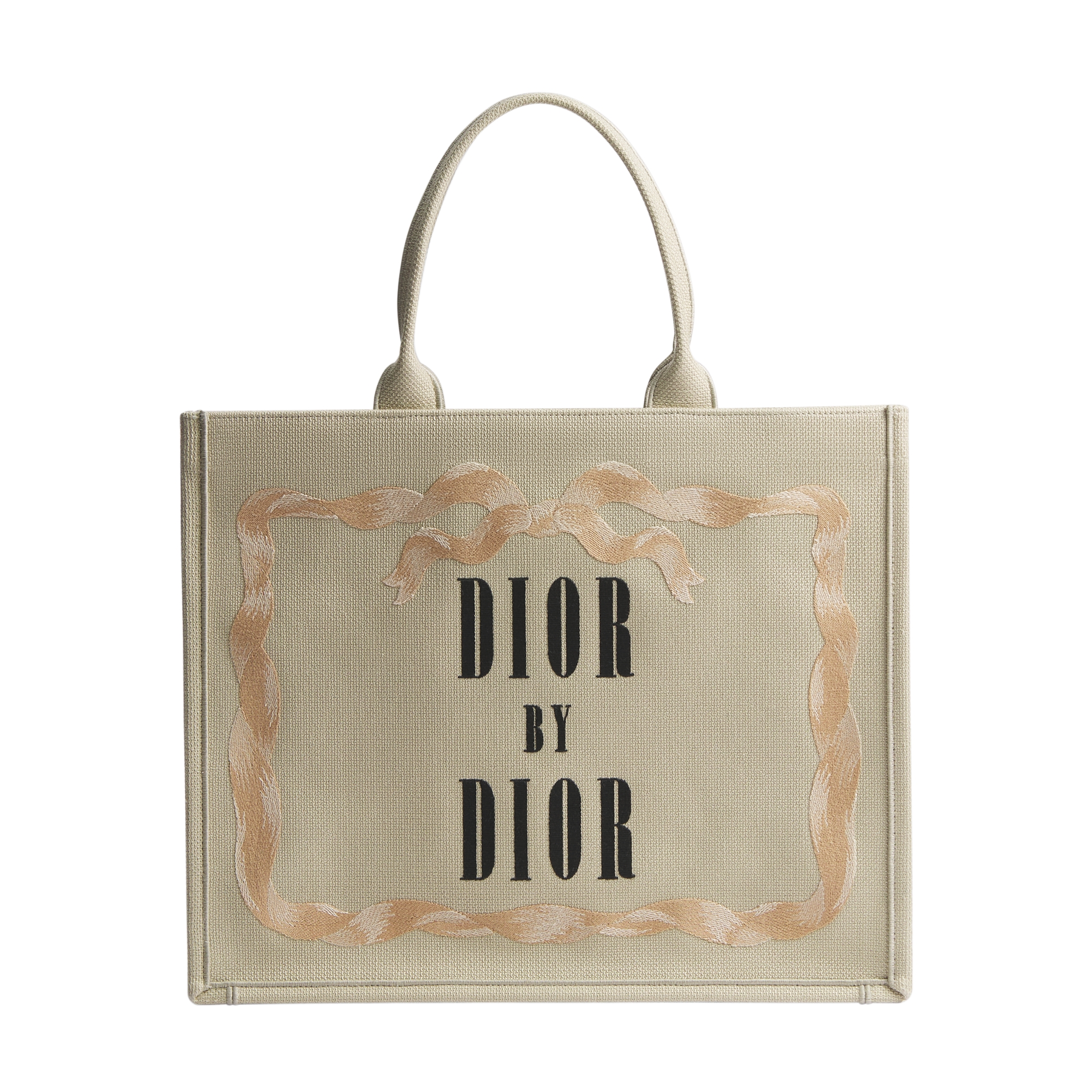 Large Dior Book Tote Beige, Pink and Black Book Cover Embroidery (42 x 35 x 18 cm) E01