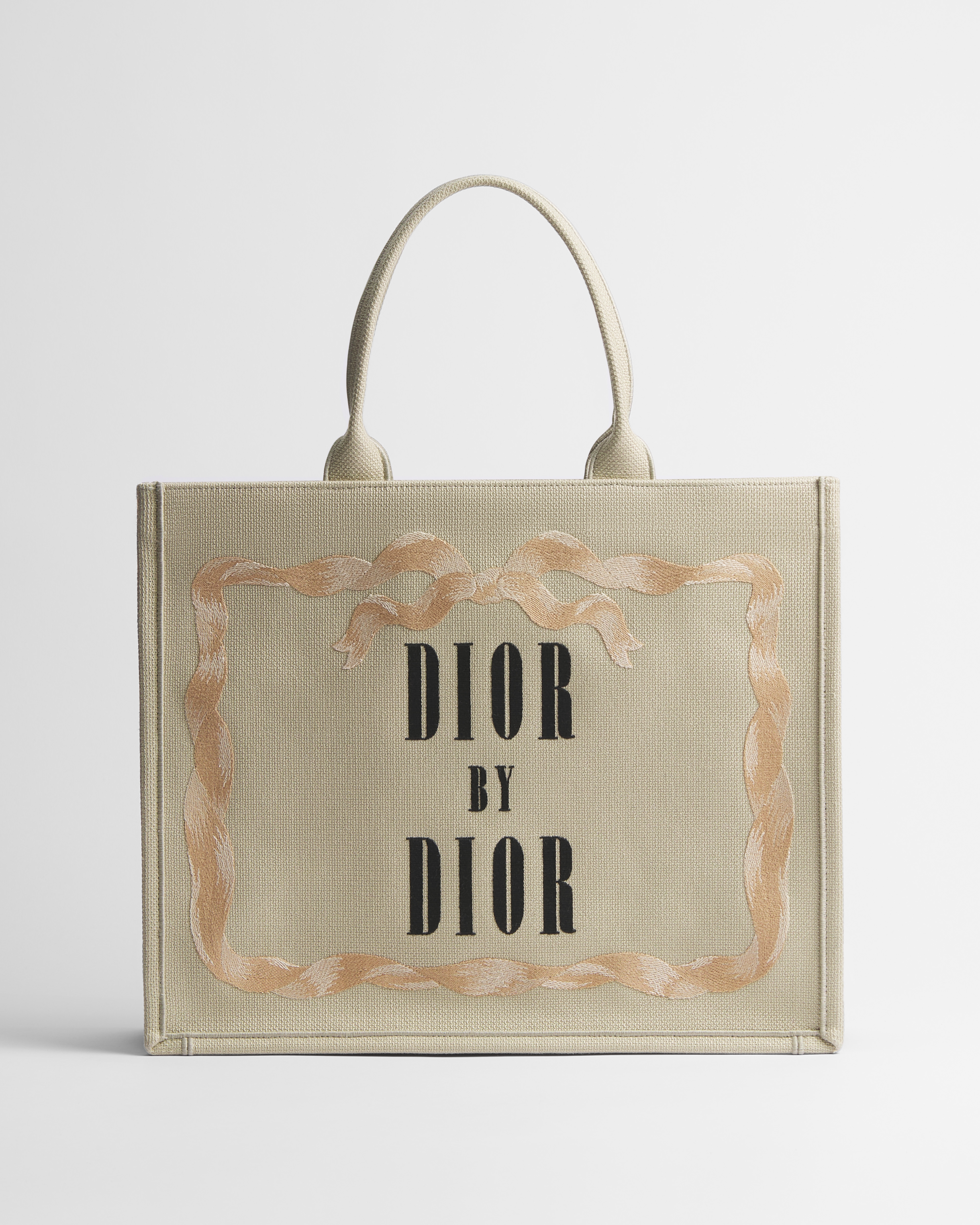 Large Dior Book Tote Beige, Pink and Black Book Cover Embroidery (42 x 35 x 18 cm) E01