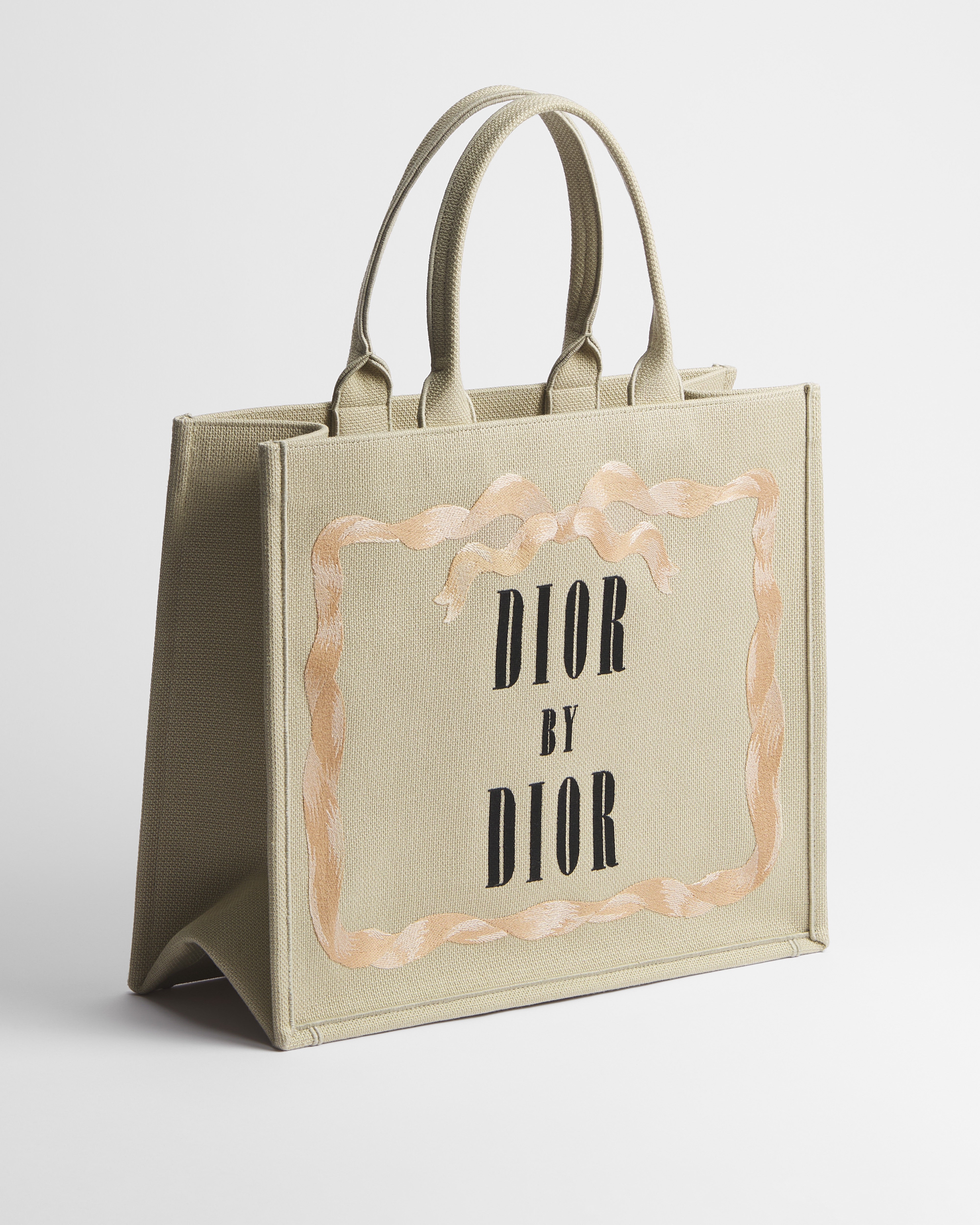 Dior Book Tote grande Bordado Book Cover beige, rosa y negro (42 x 35 x 18,5 cm) E03