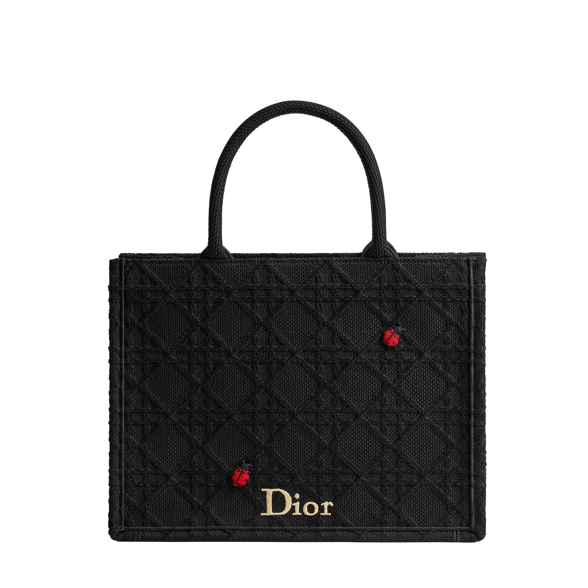 Medium Dior Book Tote with Strap Black Raffia-Effect Cannage