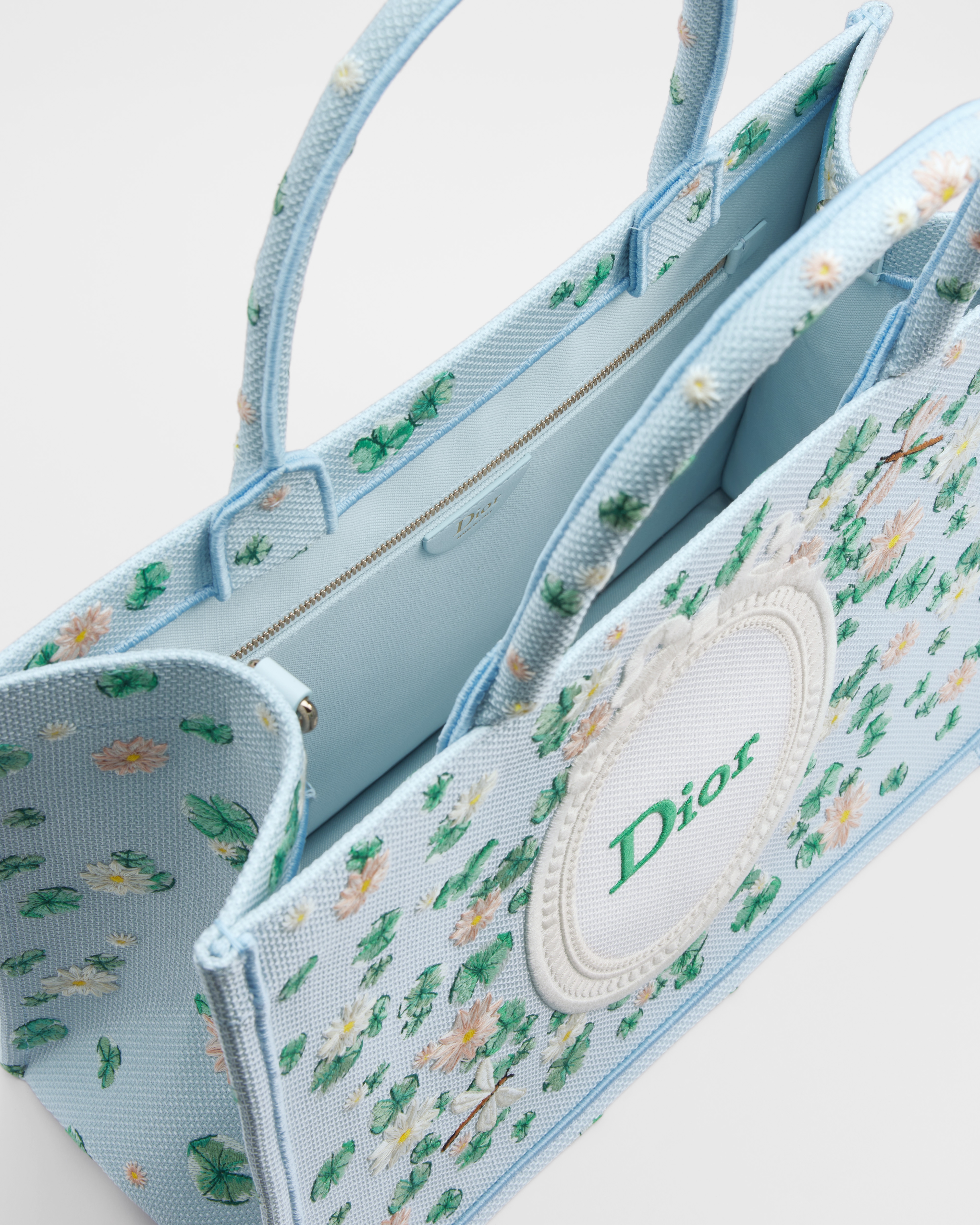 Medium Dior Book Tote with Strap Multicolor Dior Water Lily Embroidery and Dior Médaillon (36 x 27.5 x 16.5 cm) E06