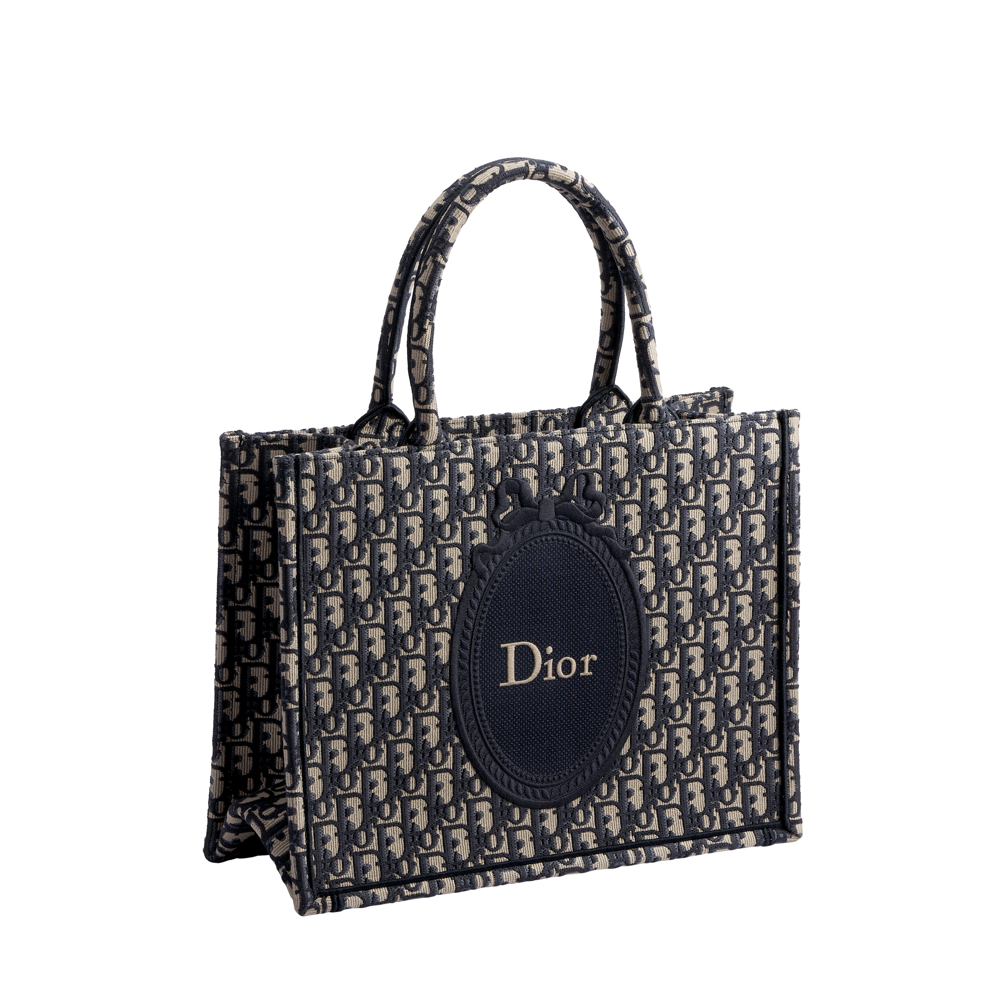 Medium Dior Book Tote with Strap Blue Dior Oblique Jacquard and Embroidered Dior Médaillon (36 x 27.5 x 16.5 cm) E03