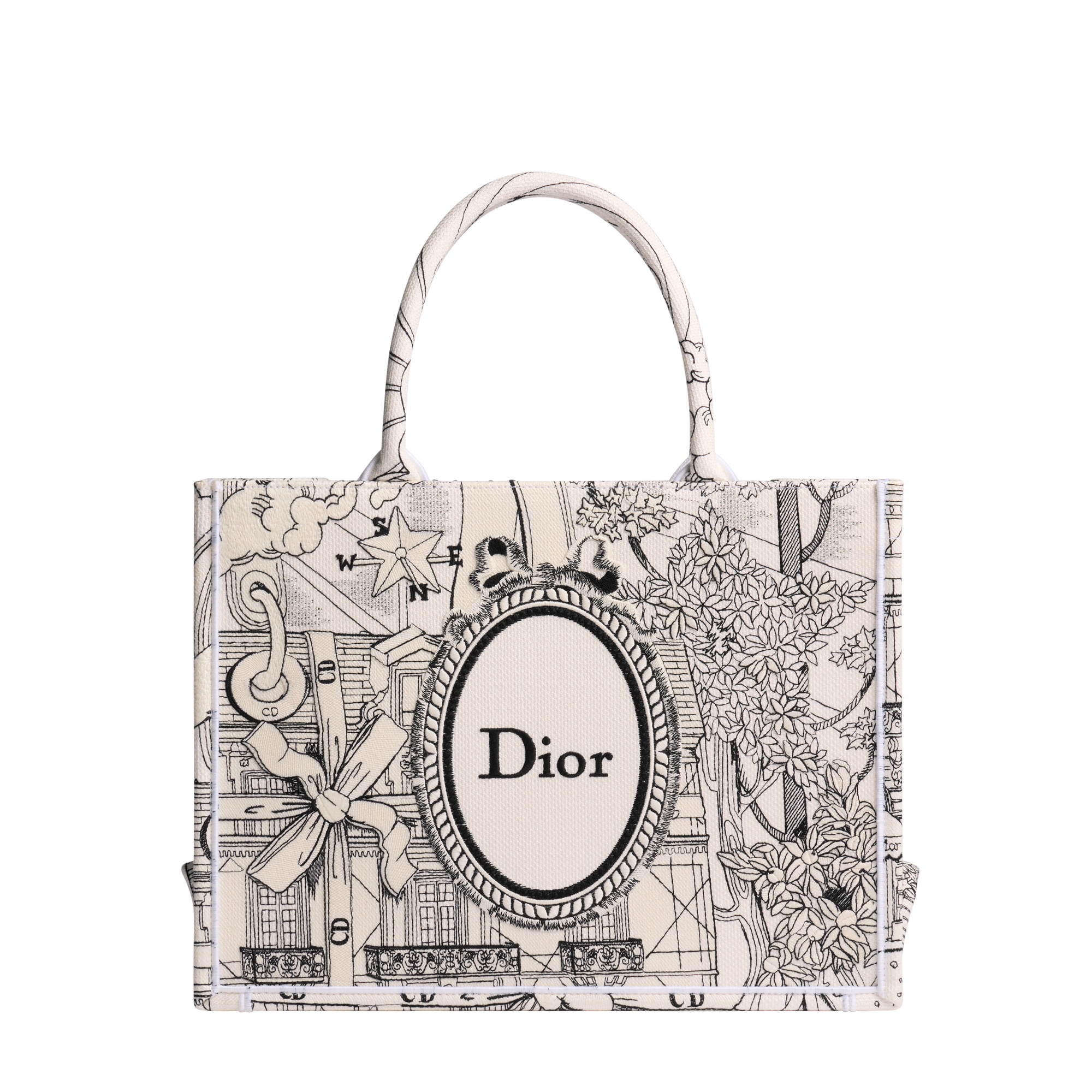 Dior Book Tote ストラップ付きバッグ ミディアム グレー & ホワイト