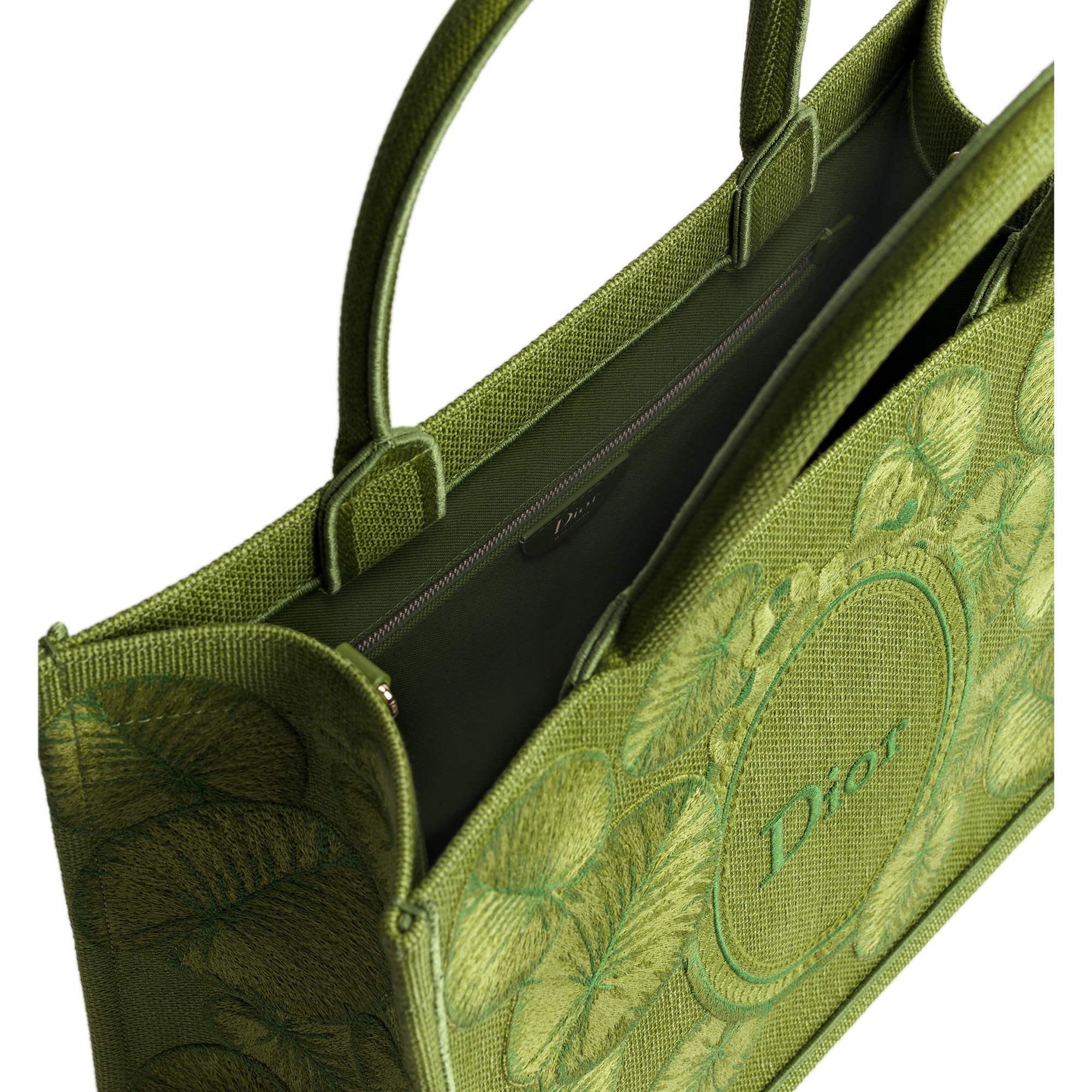 Medium Dior Book Tote with Strap Green Dior Water Lily Embroidery and Dior Médaillon (36 x 27.5 x 16.5 cm) E06