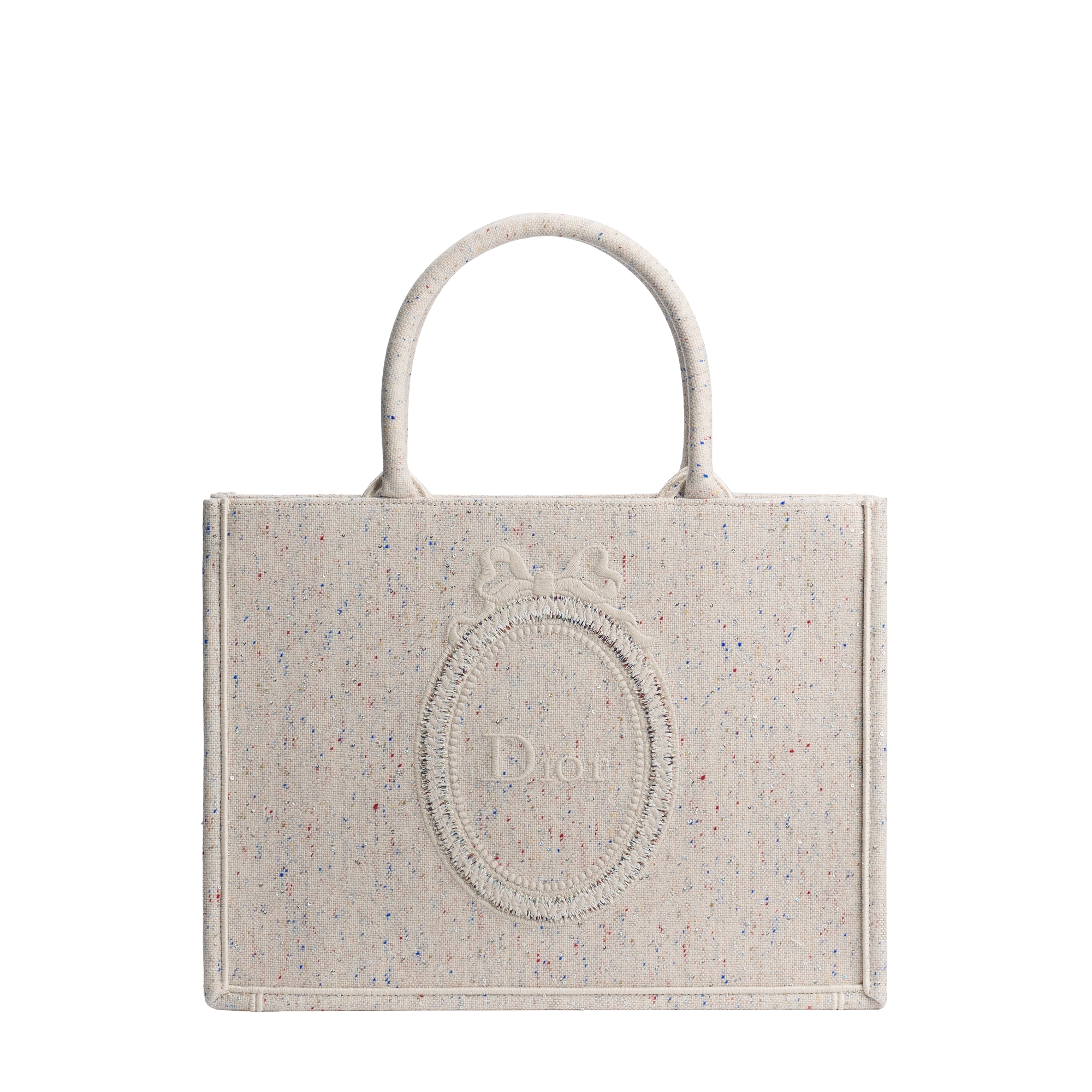 Medium Dior Book Tote with Strap Sequin-Embroidered Donegal Tweed and Dior Médaillon (36 x 27.5 x 16.5 cm) E01