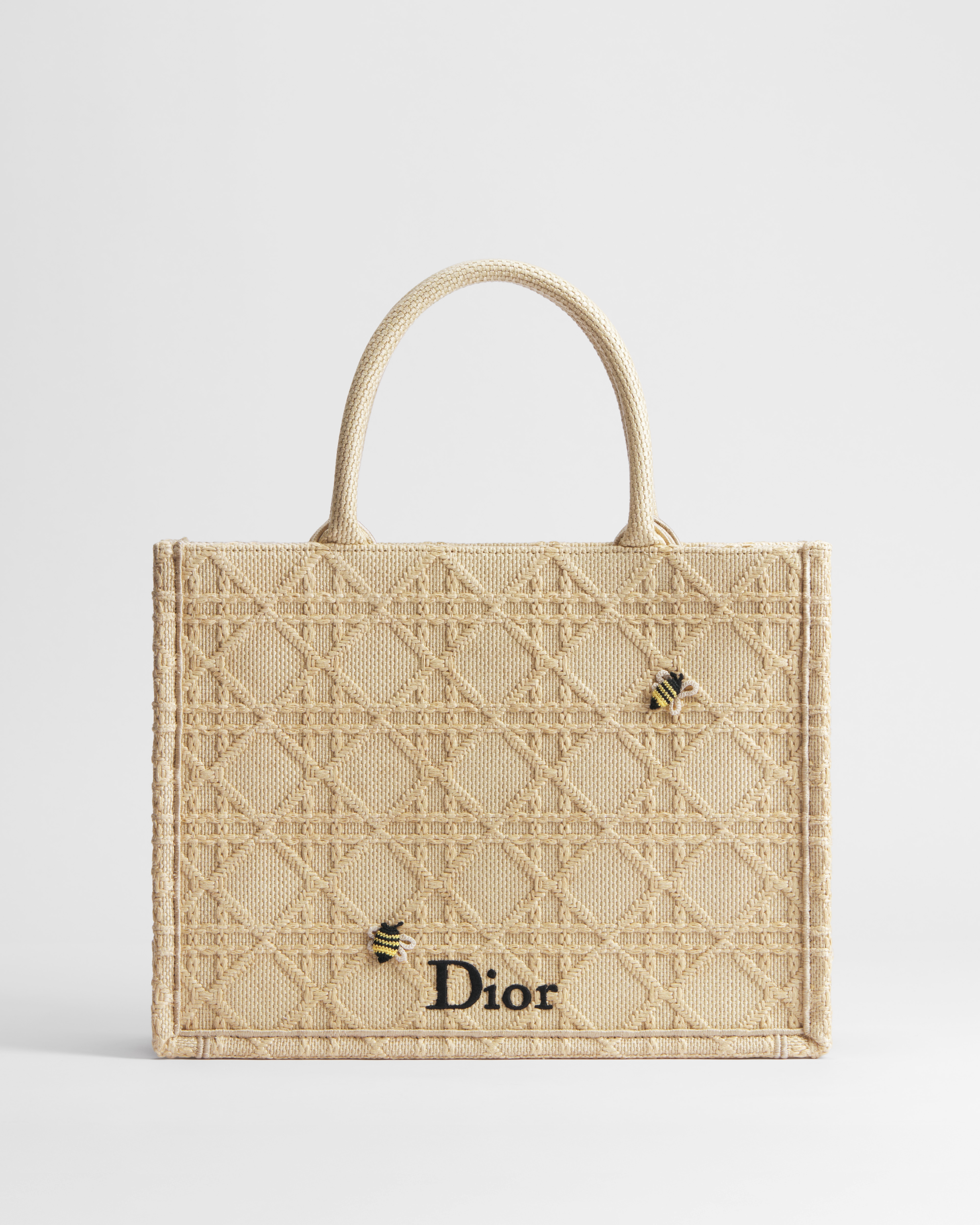 Dior Book Tote mediano con bandolera Bordado efecto rafia Cannage natural (36 x 27,5 x 16,5 cm) E01