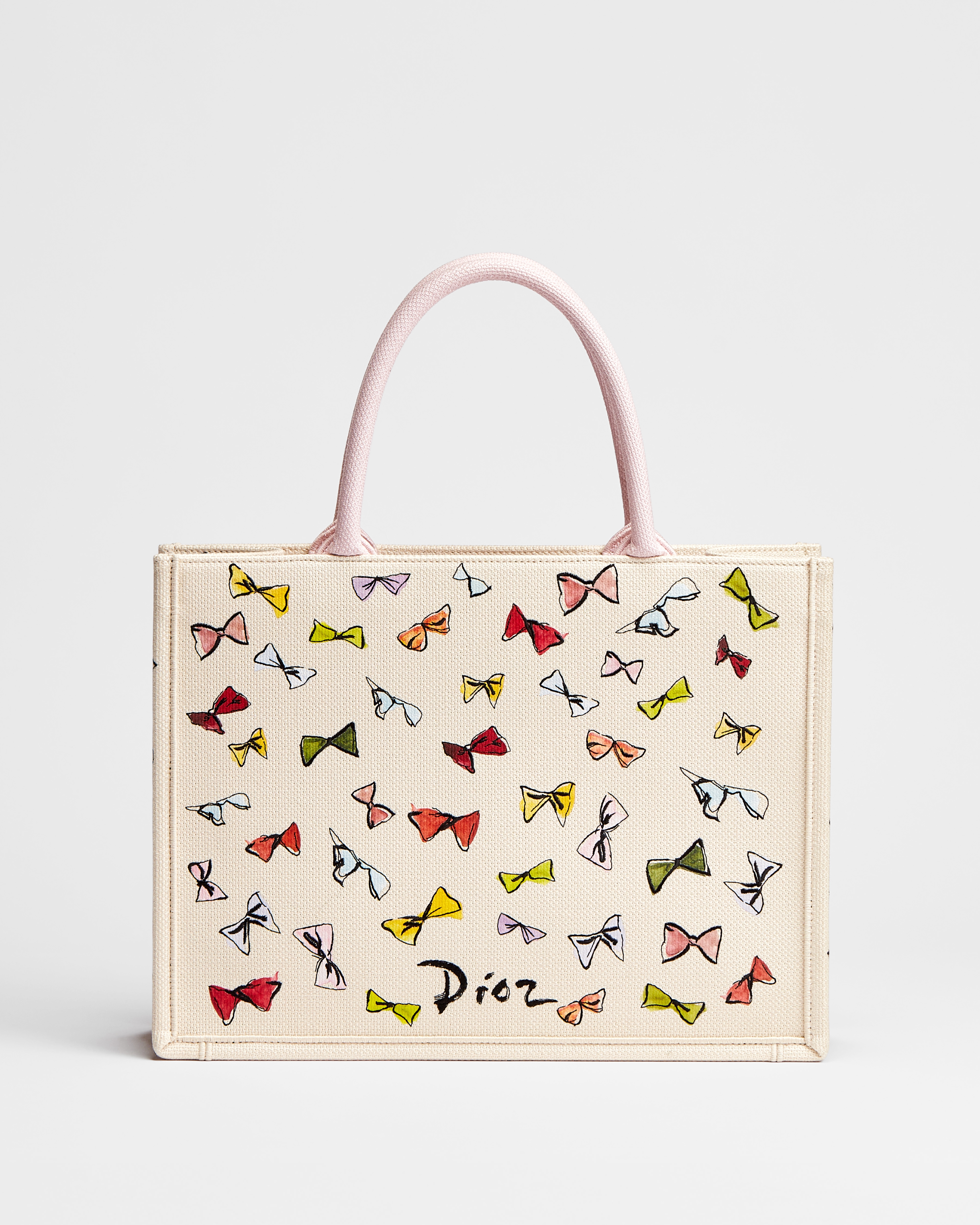 Dioriviera Medium Dior Book Tote with Strap Latte Multicolor Dior Bows Embroidery (36 x 27.5 x 16.5 cm) E01