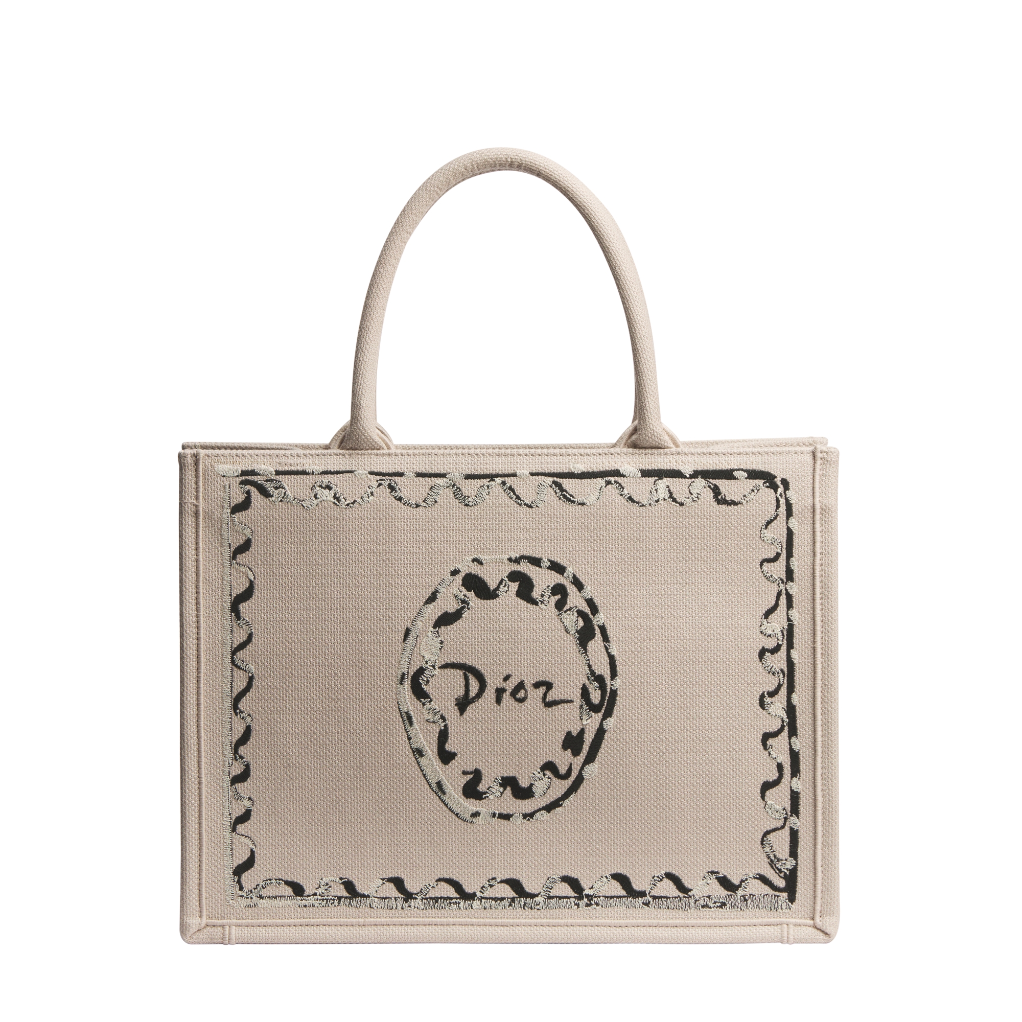 Dioriviera Medium Dior Book Tote with Strap Beige Dior Painted Ribbon Embroidery (36 x 27.5 x 16.5 cm) E01