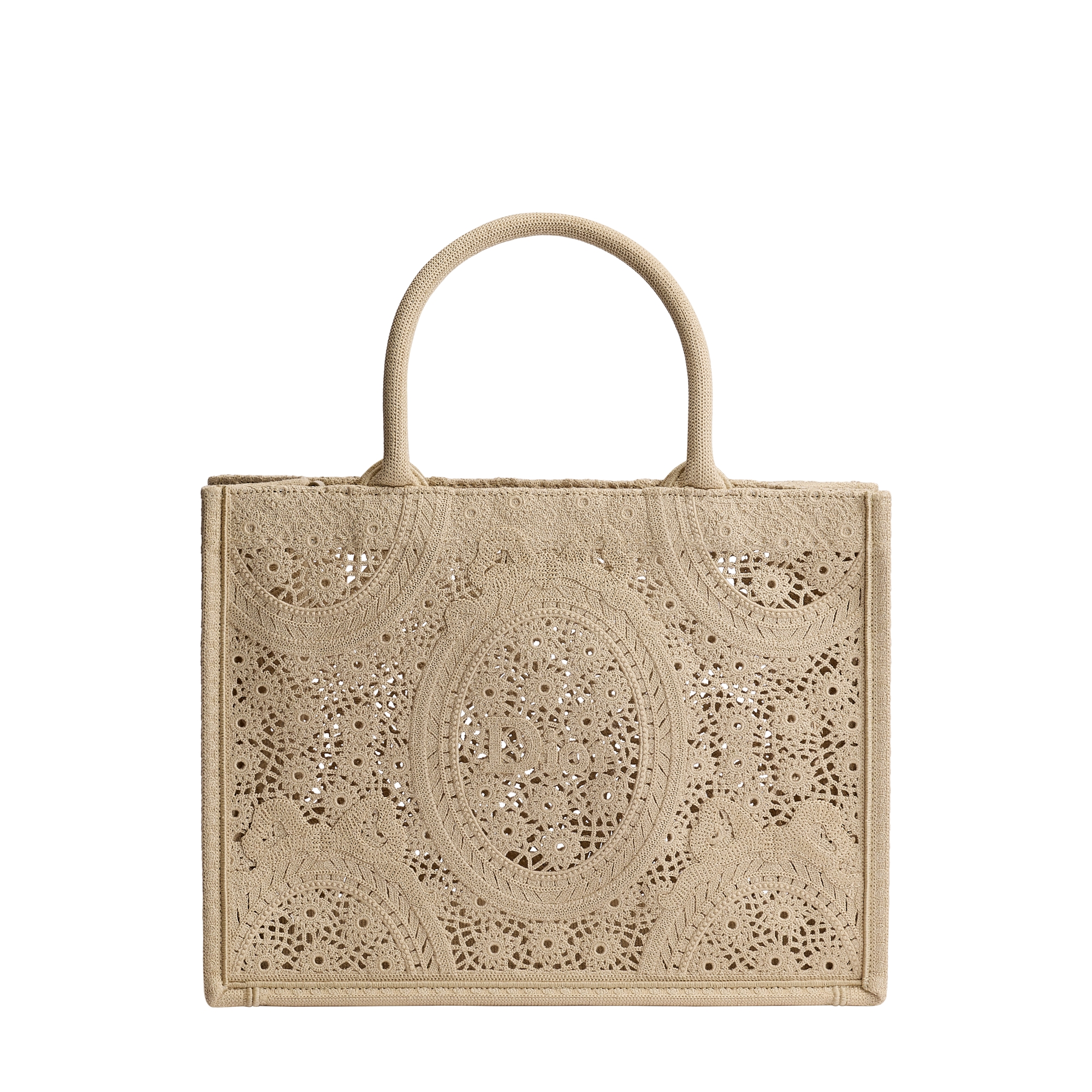 Medium Dior Book Tote with Strap Beige Embroidered Crochet with
