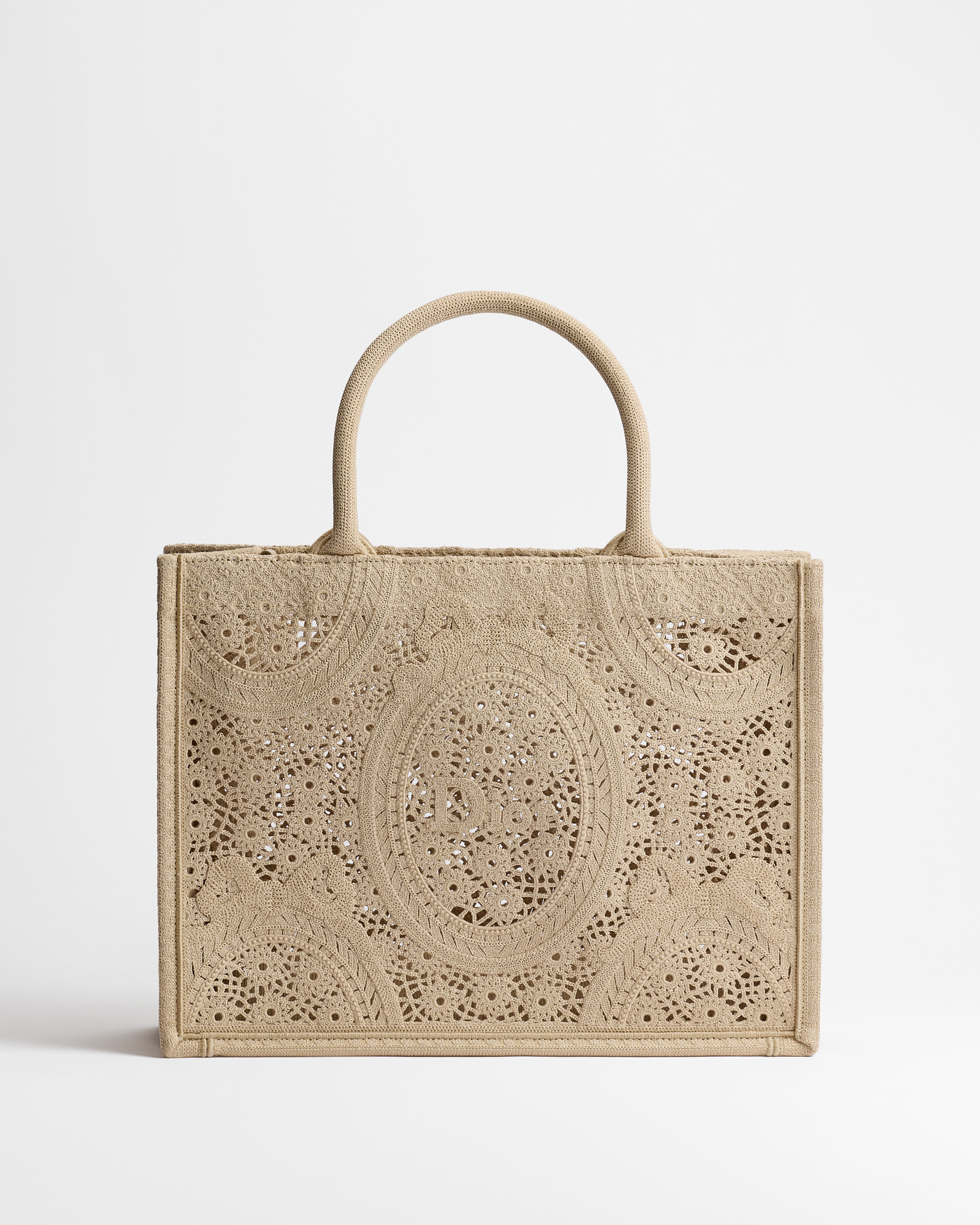 Sac Dior Book Tote Medium à bandoulière Crochet brodé à signature Dior Médaillon beige (36 x 27,5 x 16,5 cm) E01