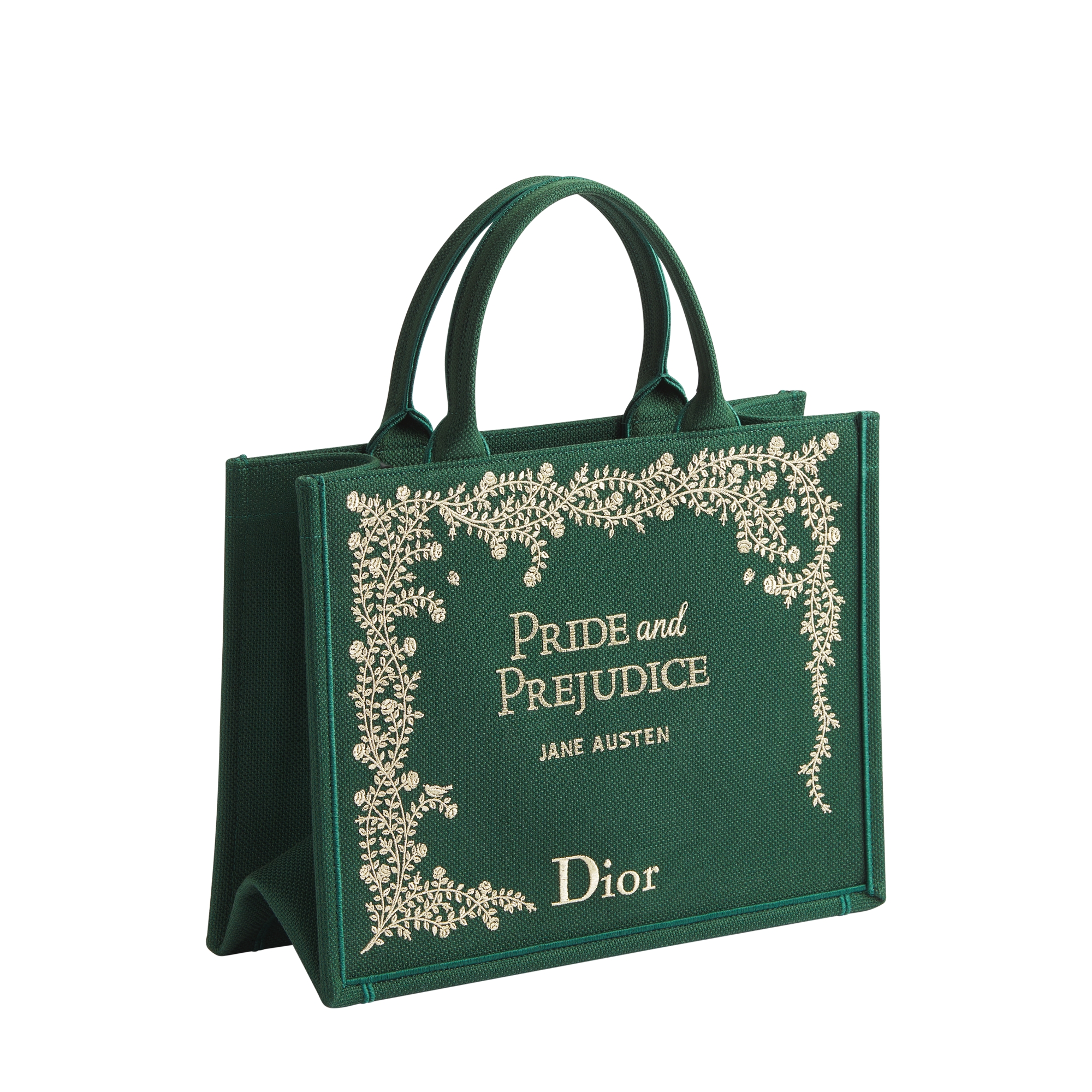 Medium Dior Book Tote with Strap Green and Gold-Tone Book Cover Embroidery (36 x 27.5 x 16.5 cm) E03