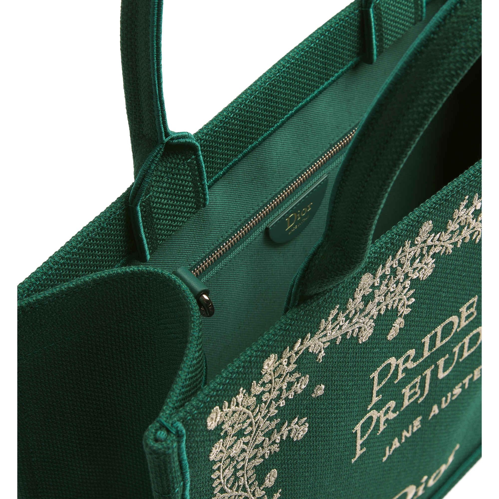 Medium Dior Book Tote with Strap Green and Gold-Tone Book Cover Embroidery (36 x 27.5 x 16.5 cm) E06