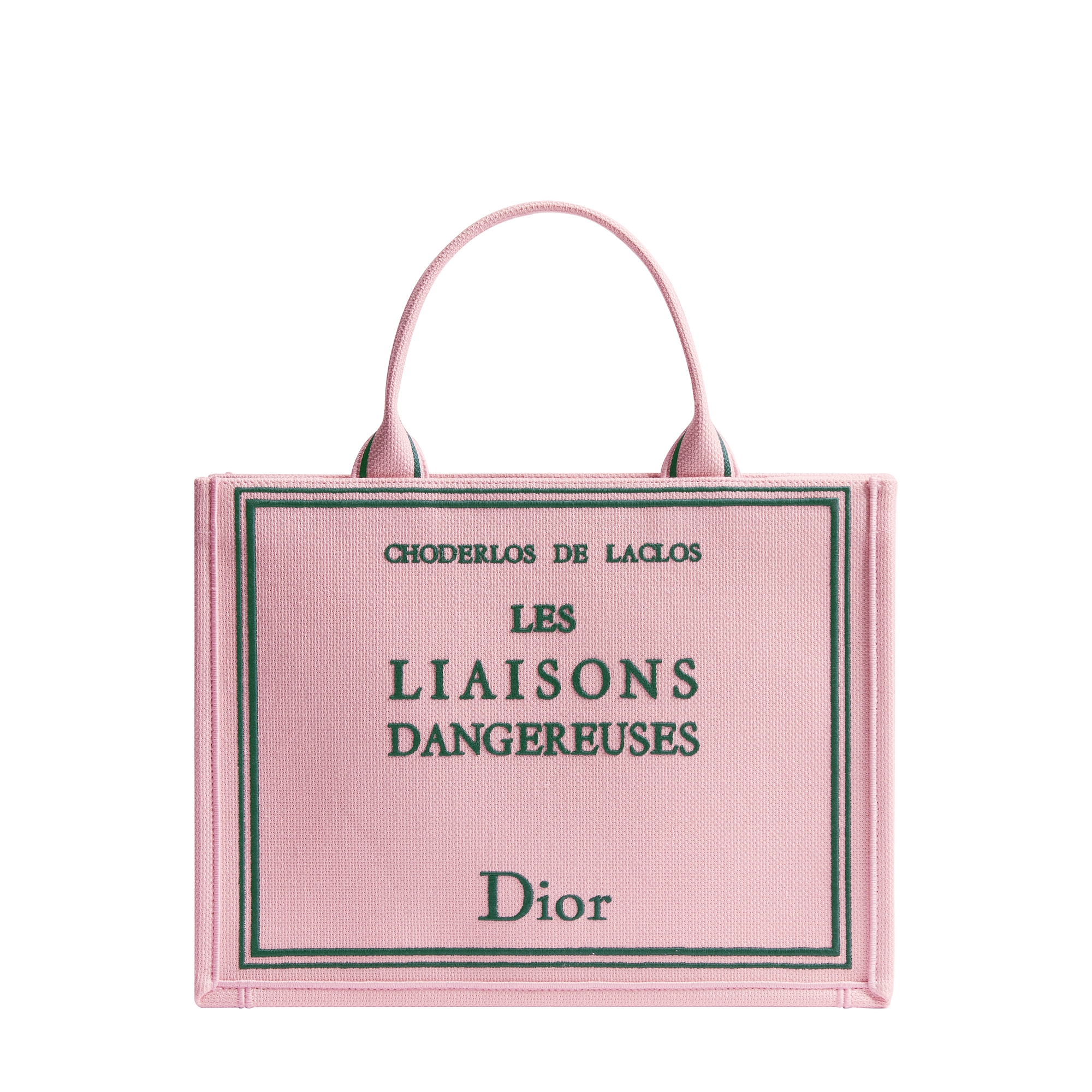 Medium Dior Book Tote with Strap Pink and Green Book Cover