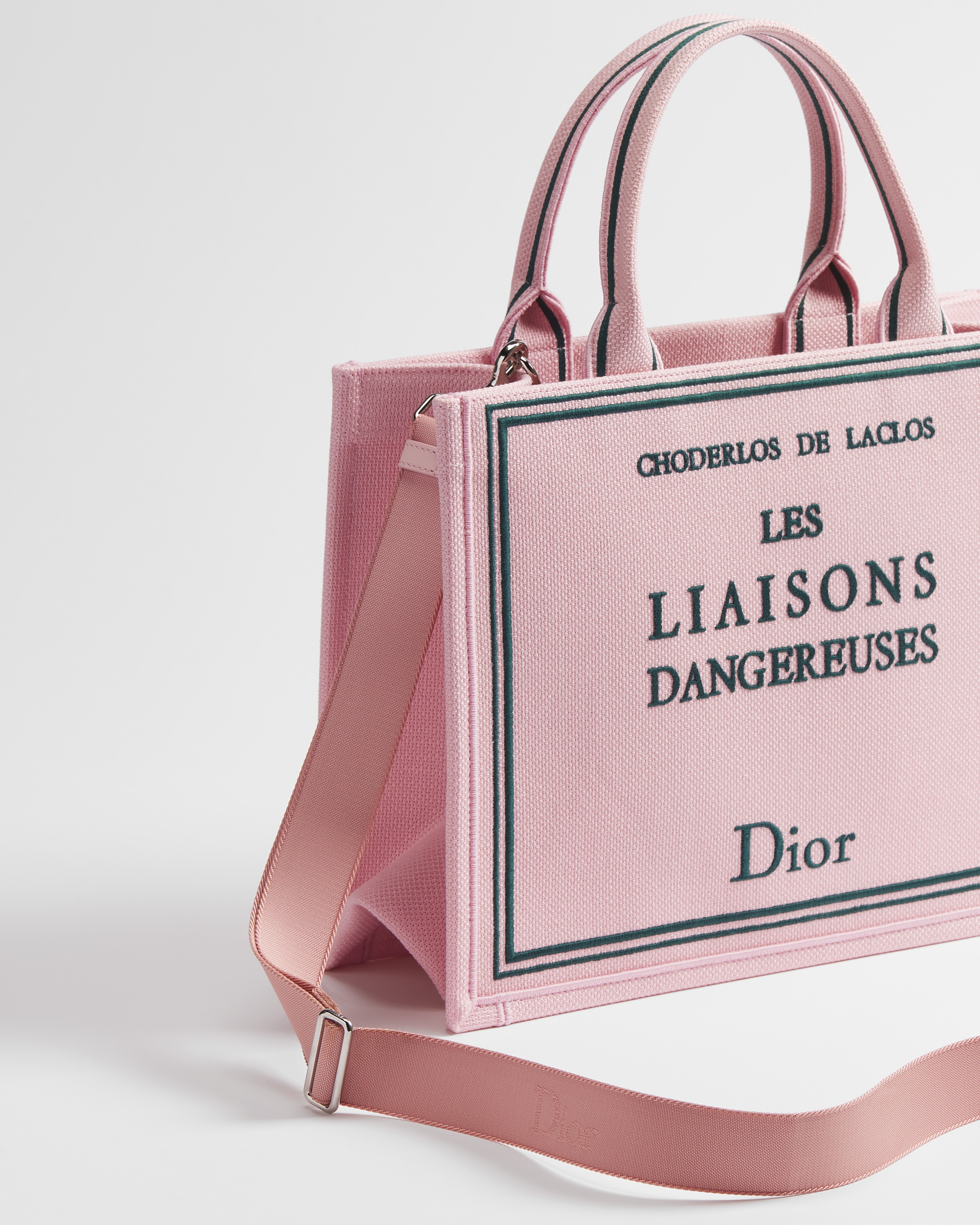 Sac Dior Book Tote Medium à bandoulière Broderie Book Cover rose et verte (36 x 27,5 x 16,5 cm) E03