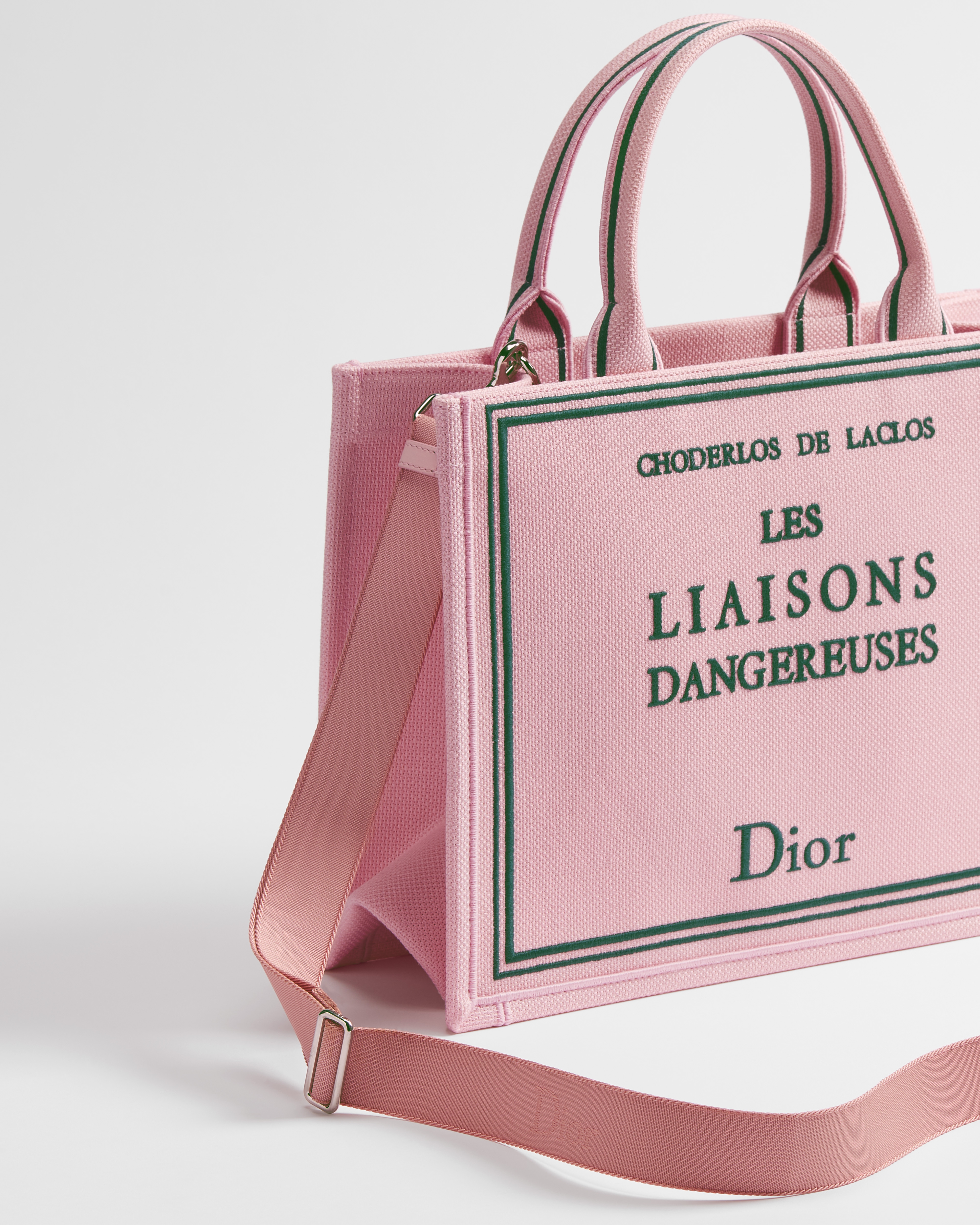 Medium Dior Book Tote with Strap Pink and Green Book Cover Embroidery (36 x 27.5 x 16.5 cm) E03