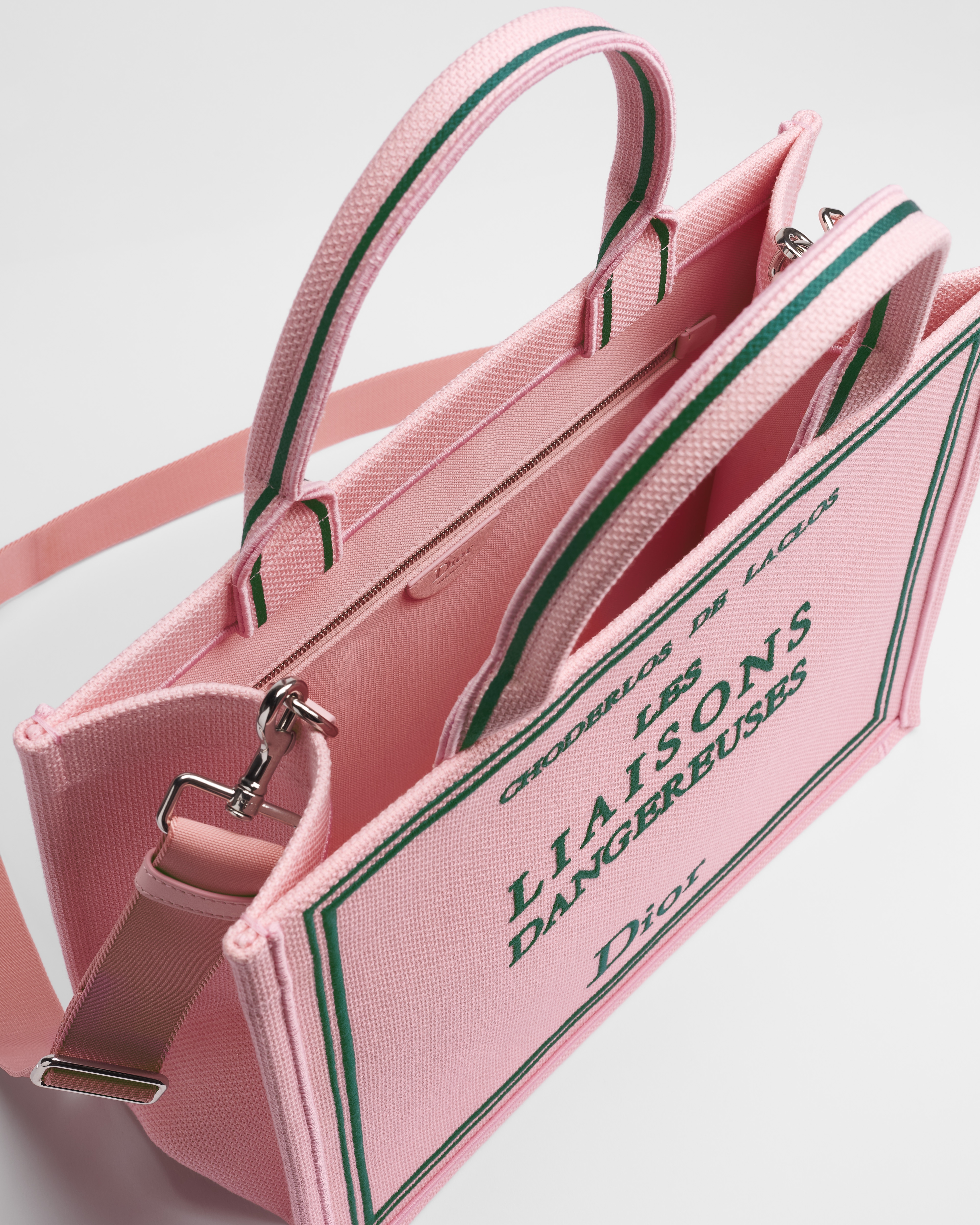Medium Dior Book Tote with Strap Pink and Green Book Cover Embroidery (36 x 27.5 x 16.5 cm) E06