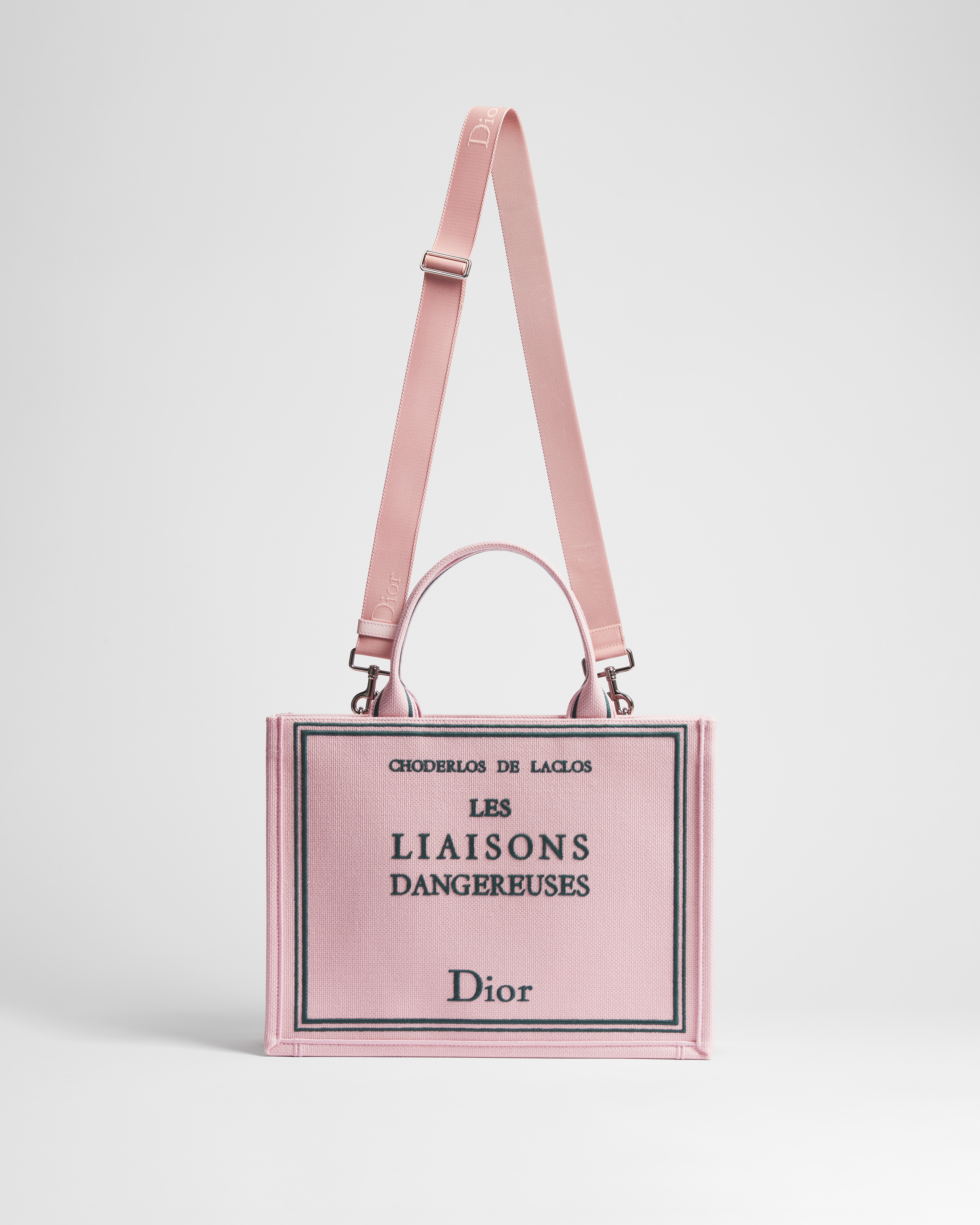 Sac Dior Book Tote Medium à bandoulière Broderie Book Cover rose et verte (36 x 27,5 x 16,5 cm) E07