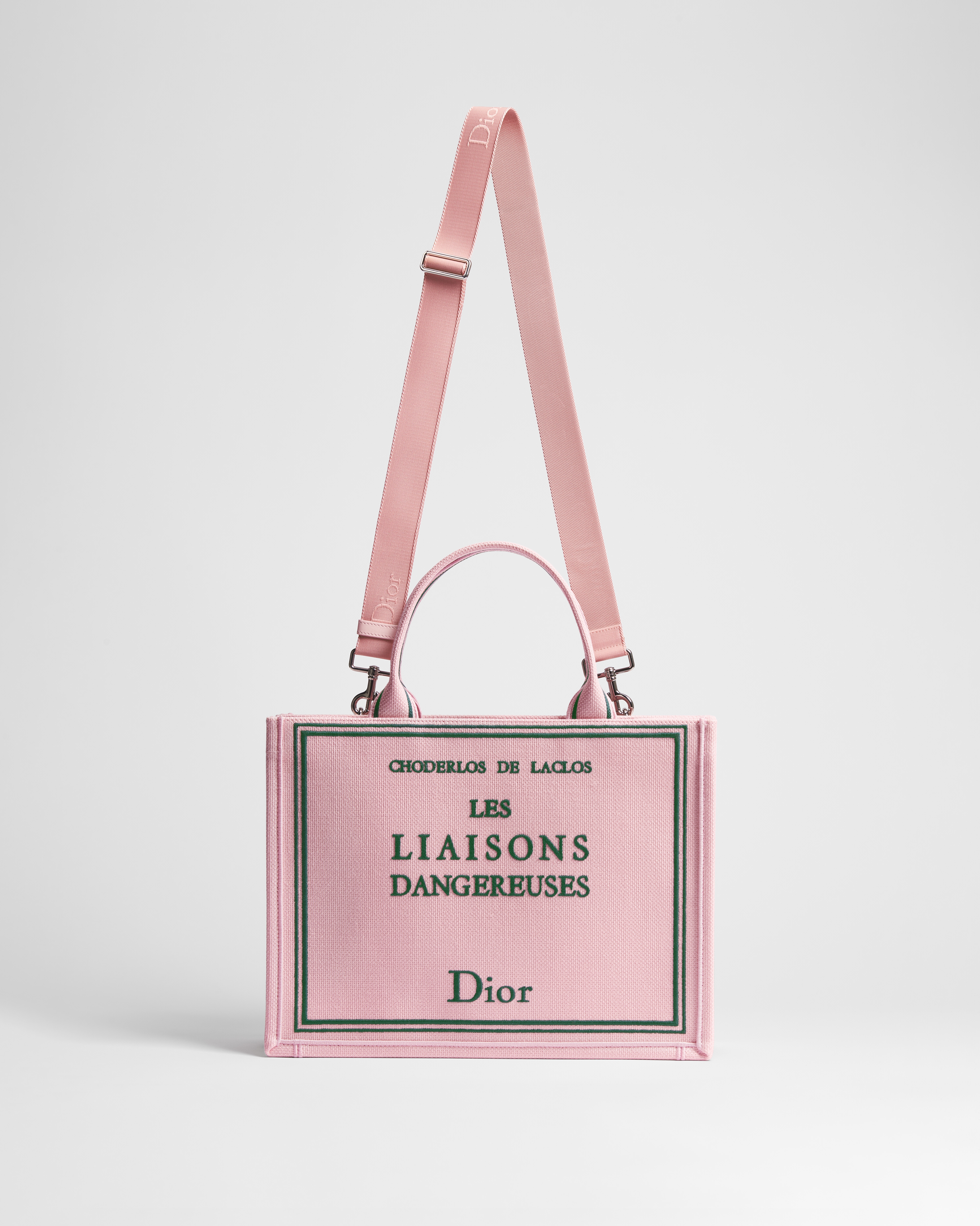 Medium Dior Book Tote with Strap Pink and Green Book Cover Embroidery (36 x 27.5 x 16.5 cm) E07