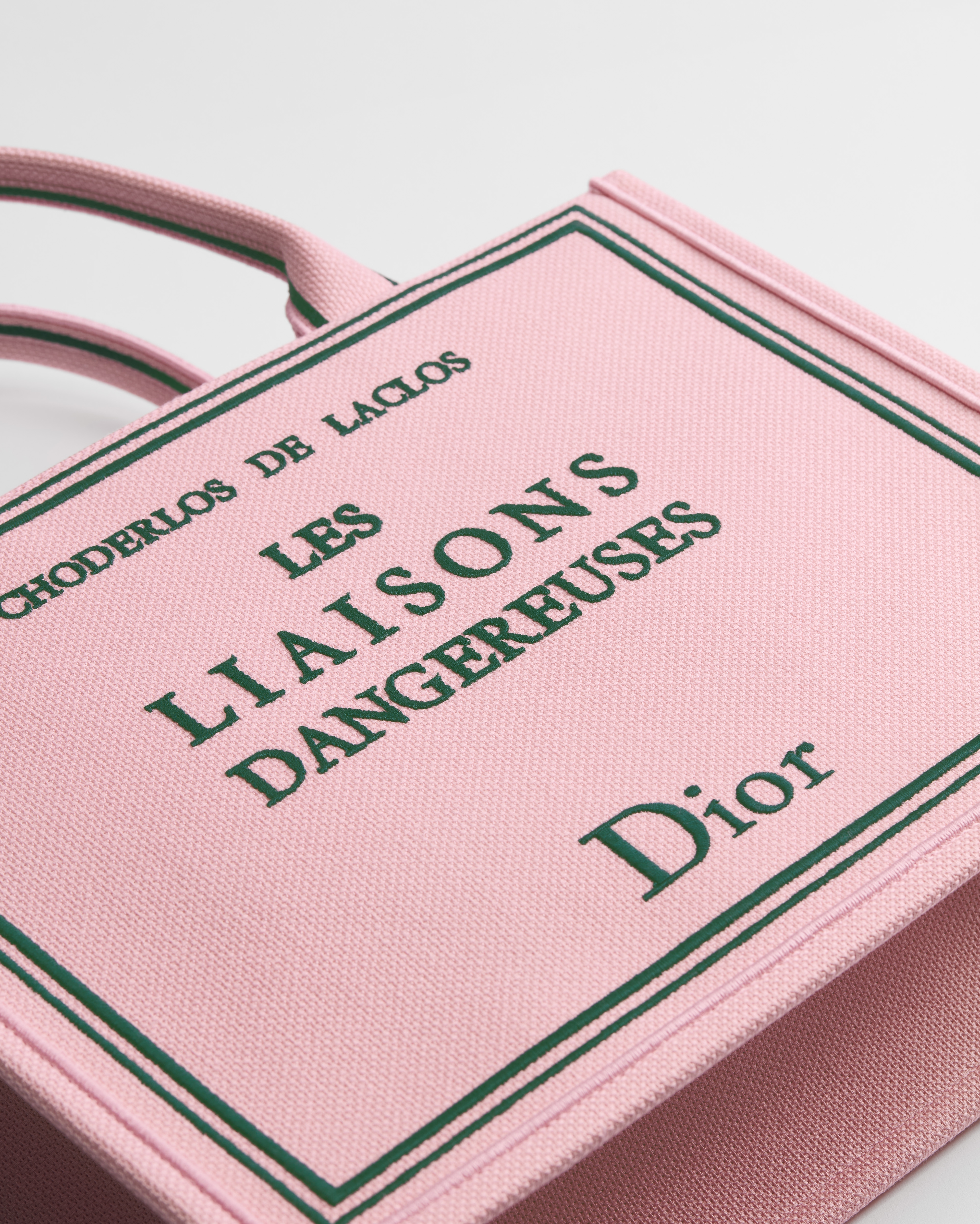 Medium Dior Book Tote with Strap Pink and Green Book Cover Embroidery (36 x 27.5 x 16.5 cm) E09