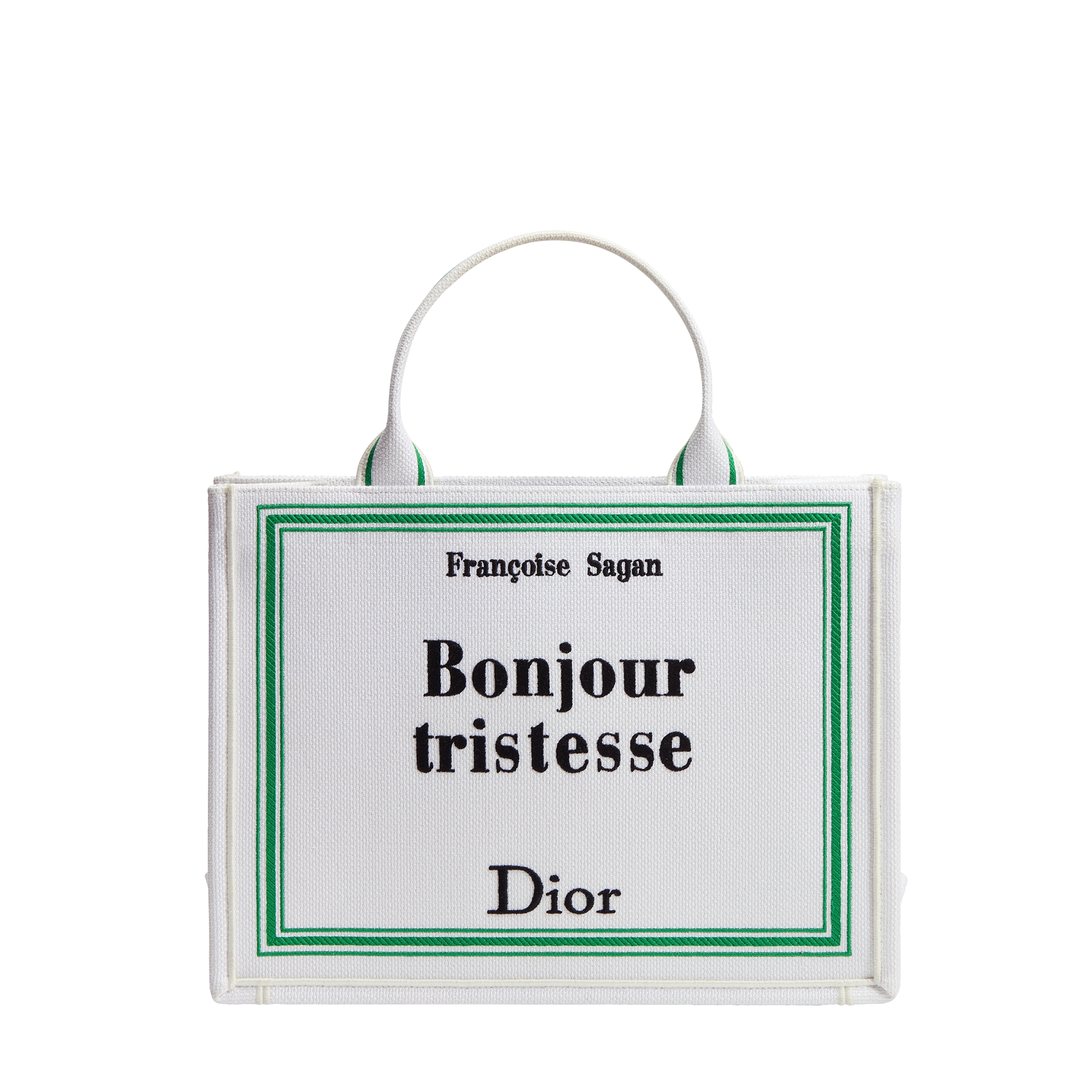 Medium Dior Book Tote with Strap White, Green and Black Book Cover Embroidery (36 x 27.5 x 16.5 cm) E01