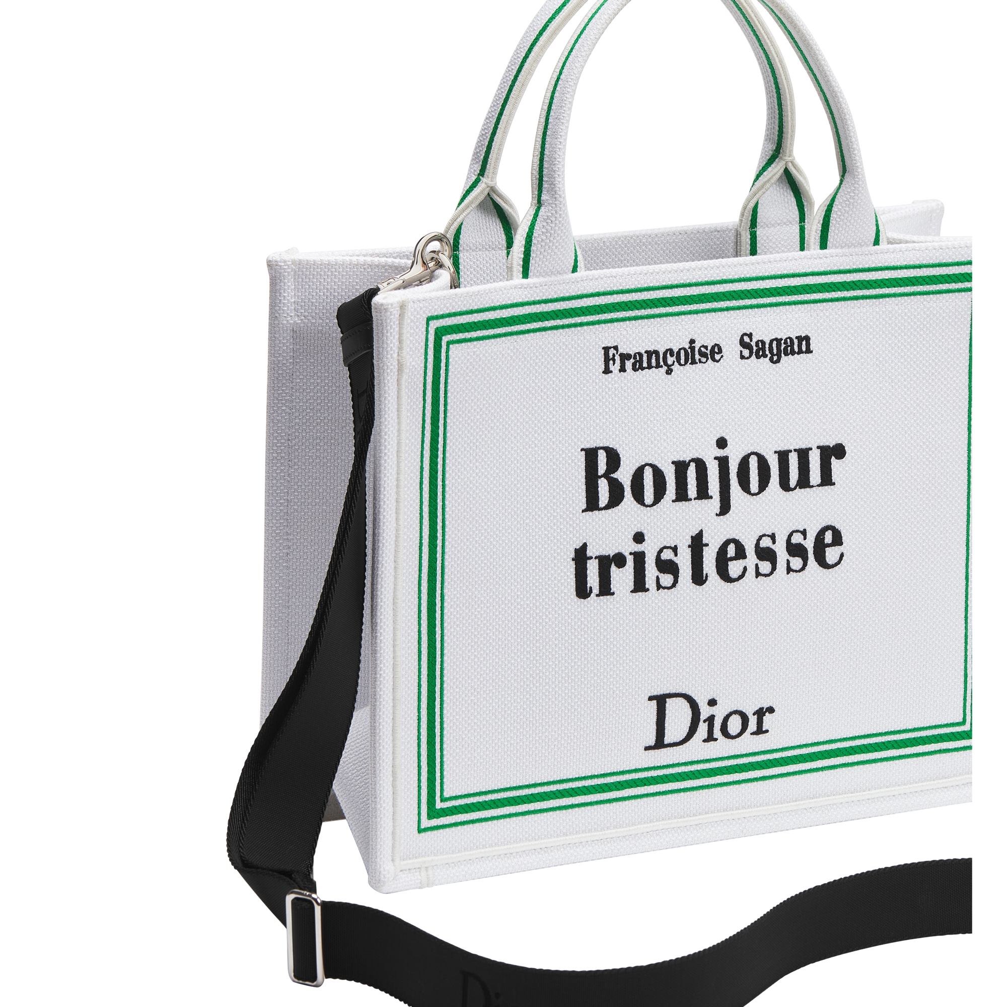 Medium Dior Book Tote with Strap White, Green and Black Book Cover Embroidery (36 x 27.5 x 16.5 cm) E03