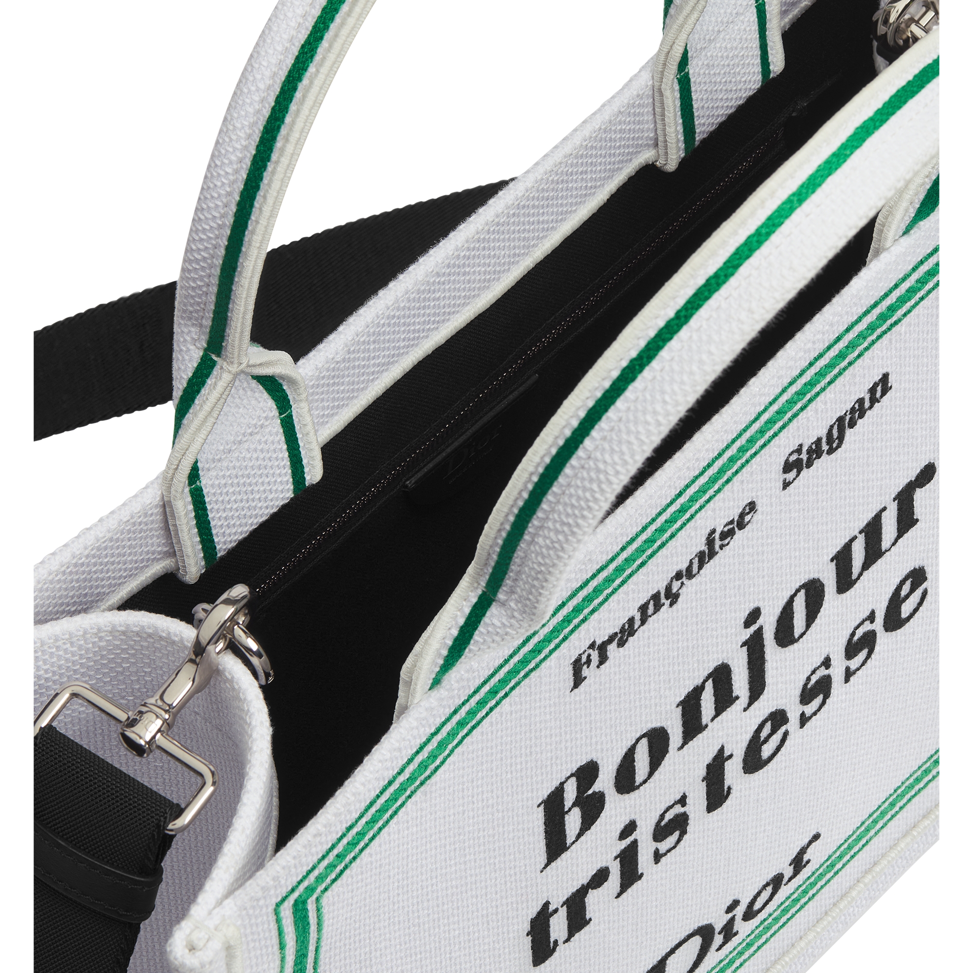 Medium Dior Book Tote with Strap White, Green and Black Book Cover Embroidery (36 x 27.5 x 16.5 cm) E06