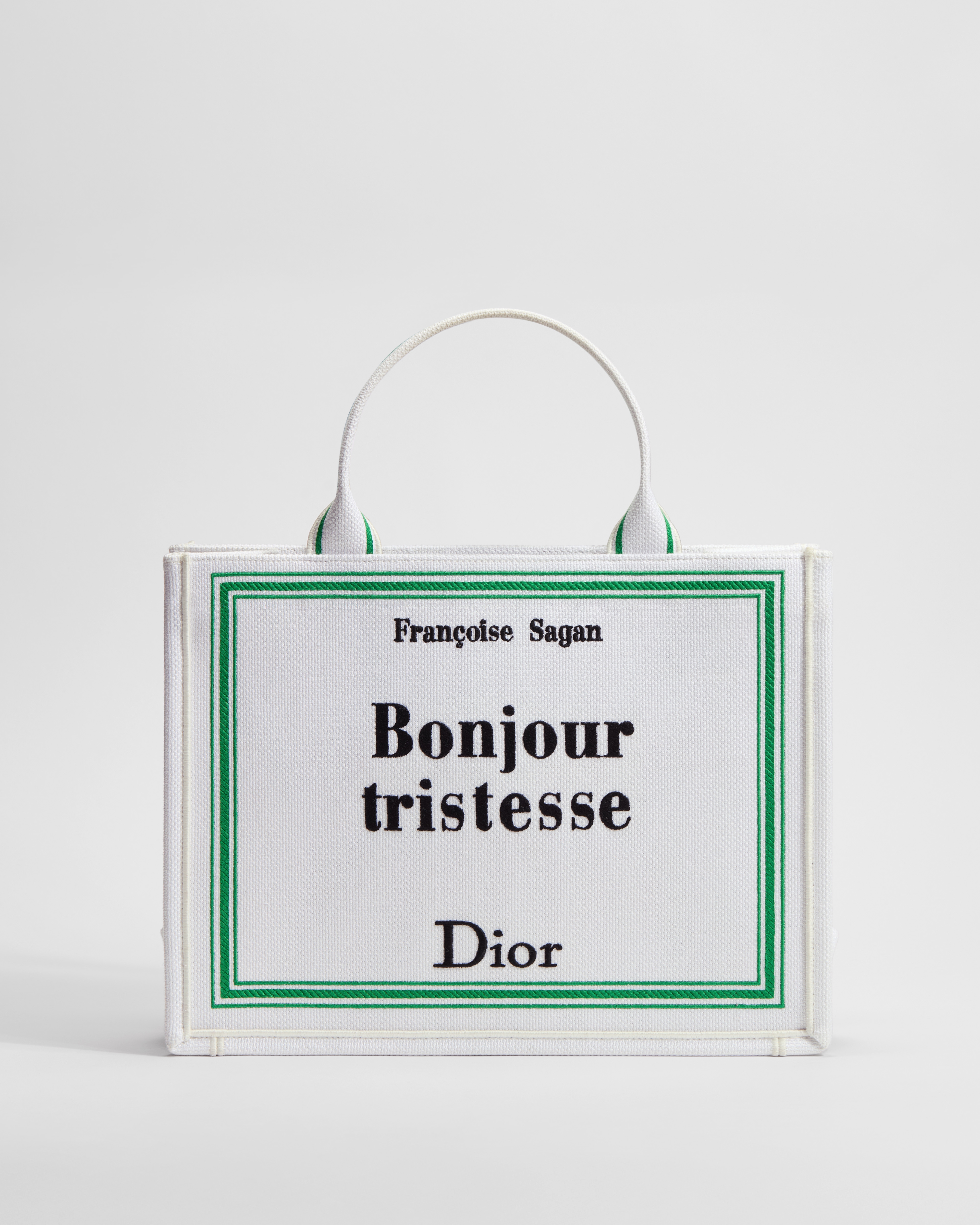 Sac Dior Book Tote Medium à bandoulière Broderie Book Cover blanche, verte et noire (36 x 27,5 x 16,5 cm) E01