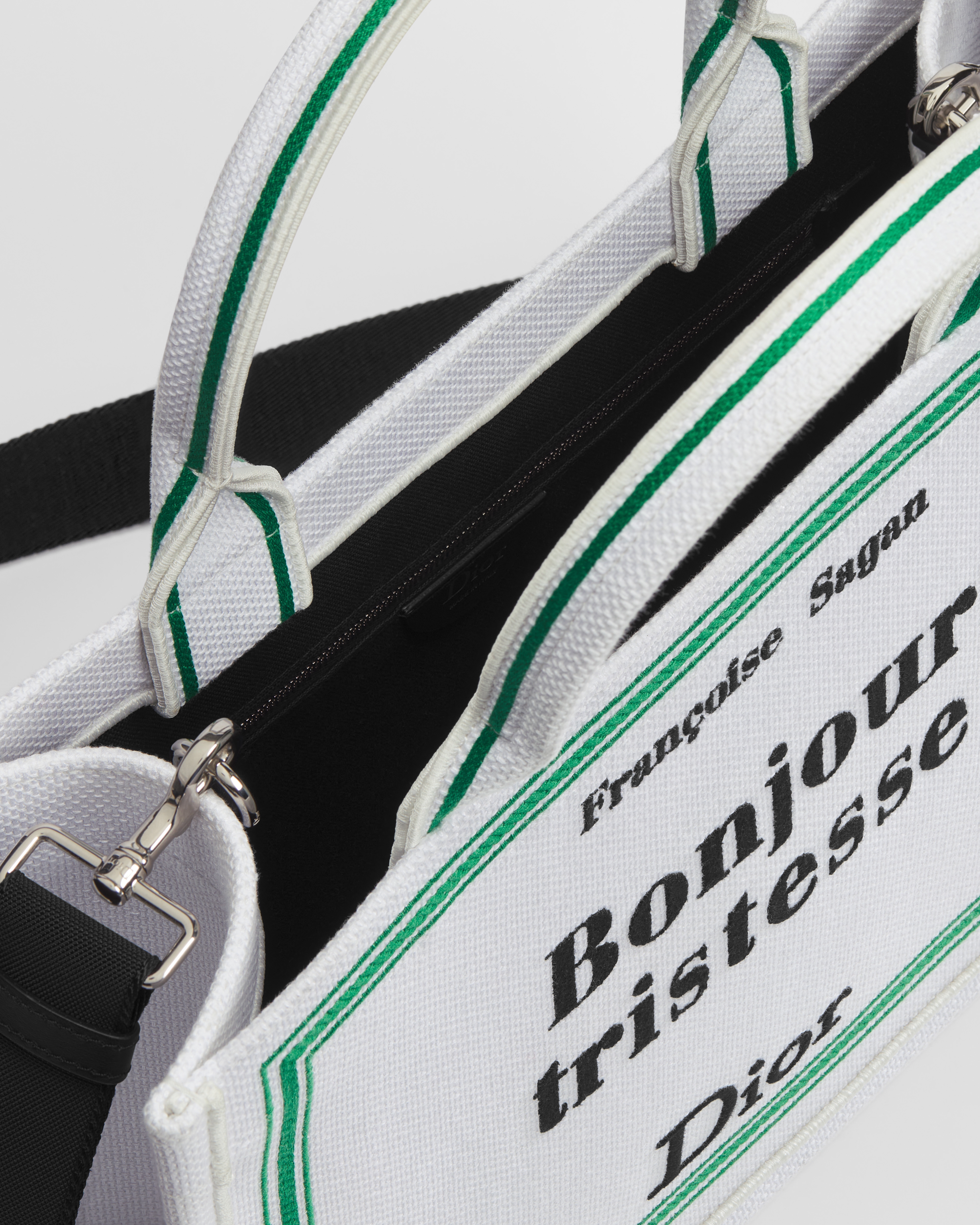 Medium Dior Book Tote with Strap White, Green and Black Book Cover Embroidery (36 x 27.5 x 16.5 cm) E06