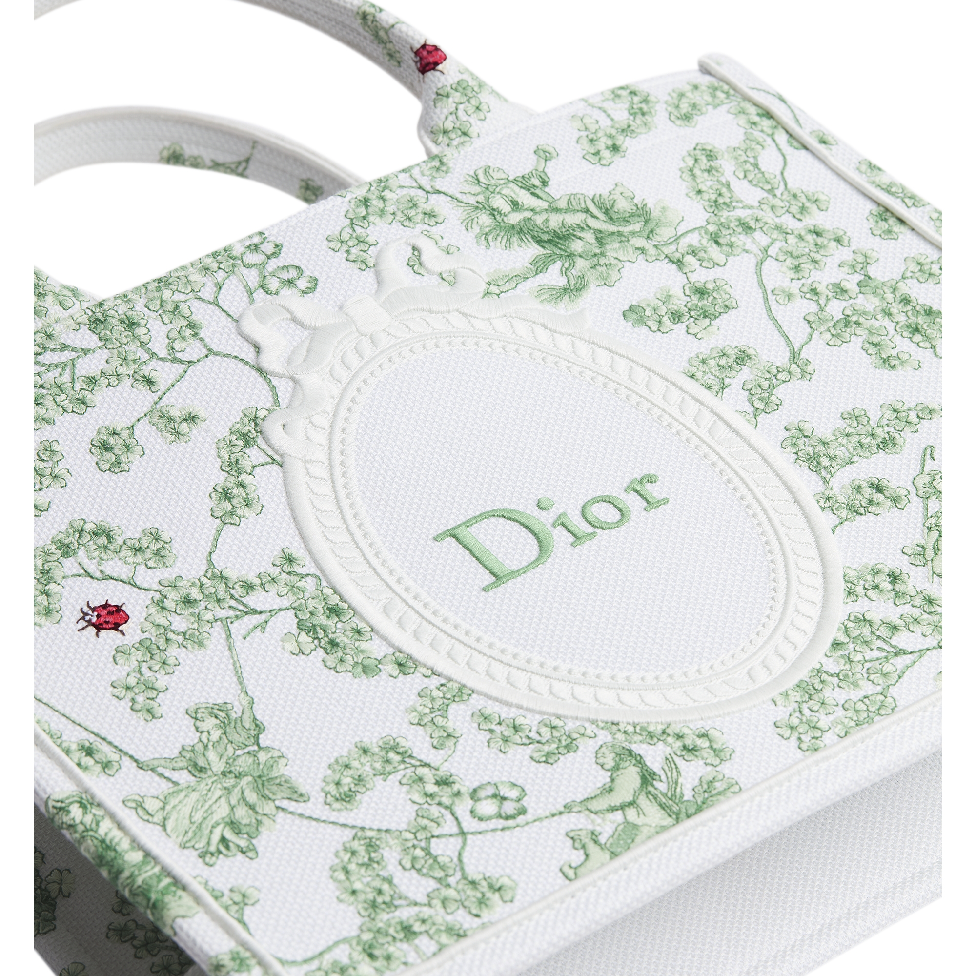 Sac Dior Book Tote Medium à bandoulière Broderie Toile de Jouy Clover vert multicolore et Dior Médaillon blanc (36,5 x 26,5 x 16,5 cm) E09